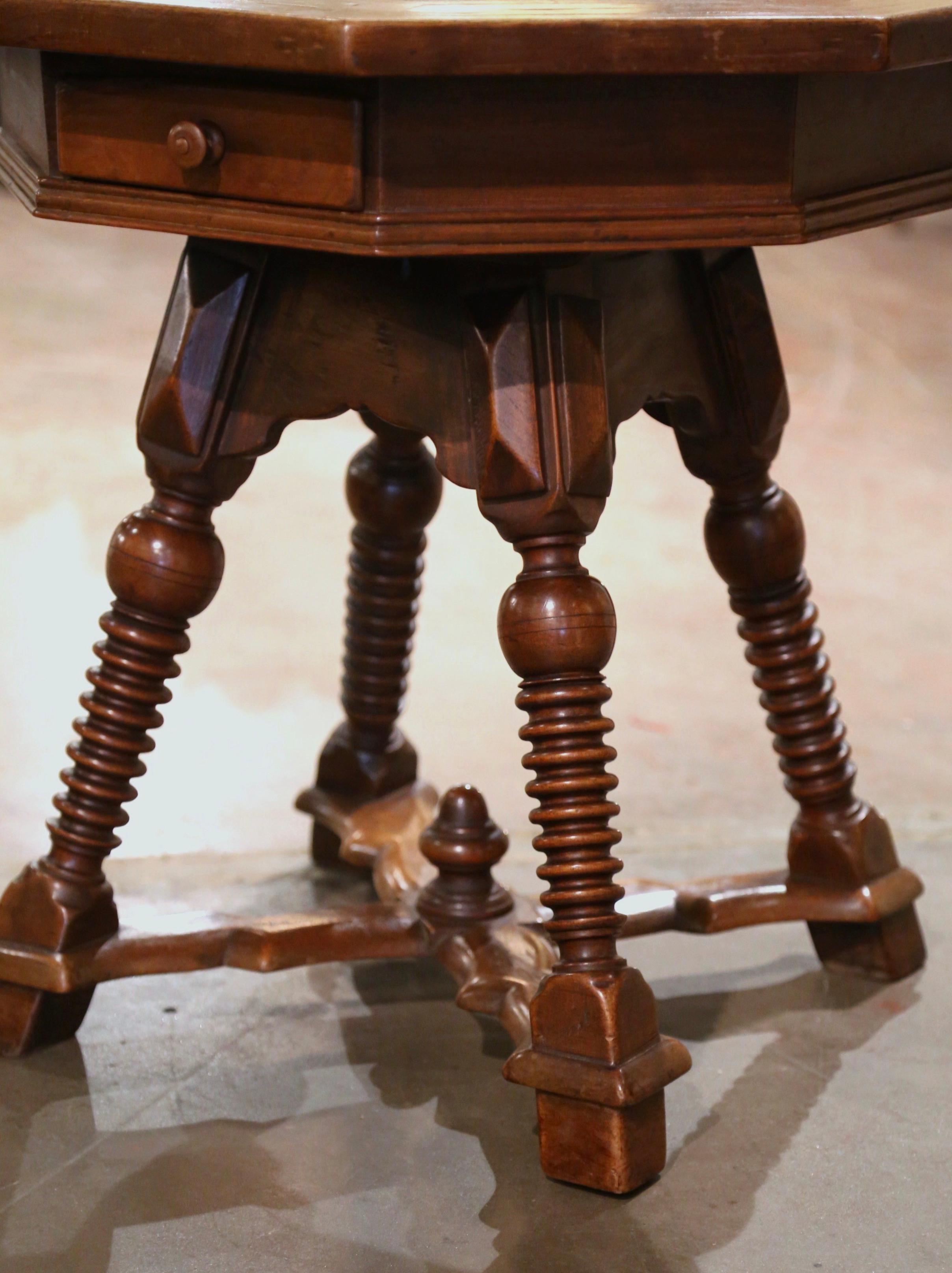 Hand-Carved 19th Century French Octagonal Carved Walnut Marquetry Side Table with Slate Top For Sale