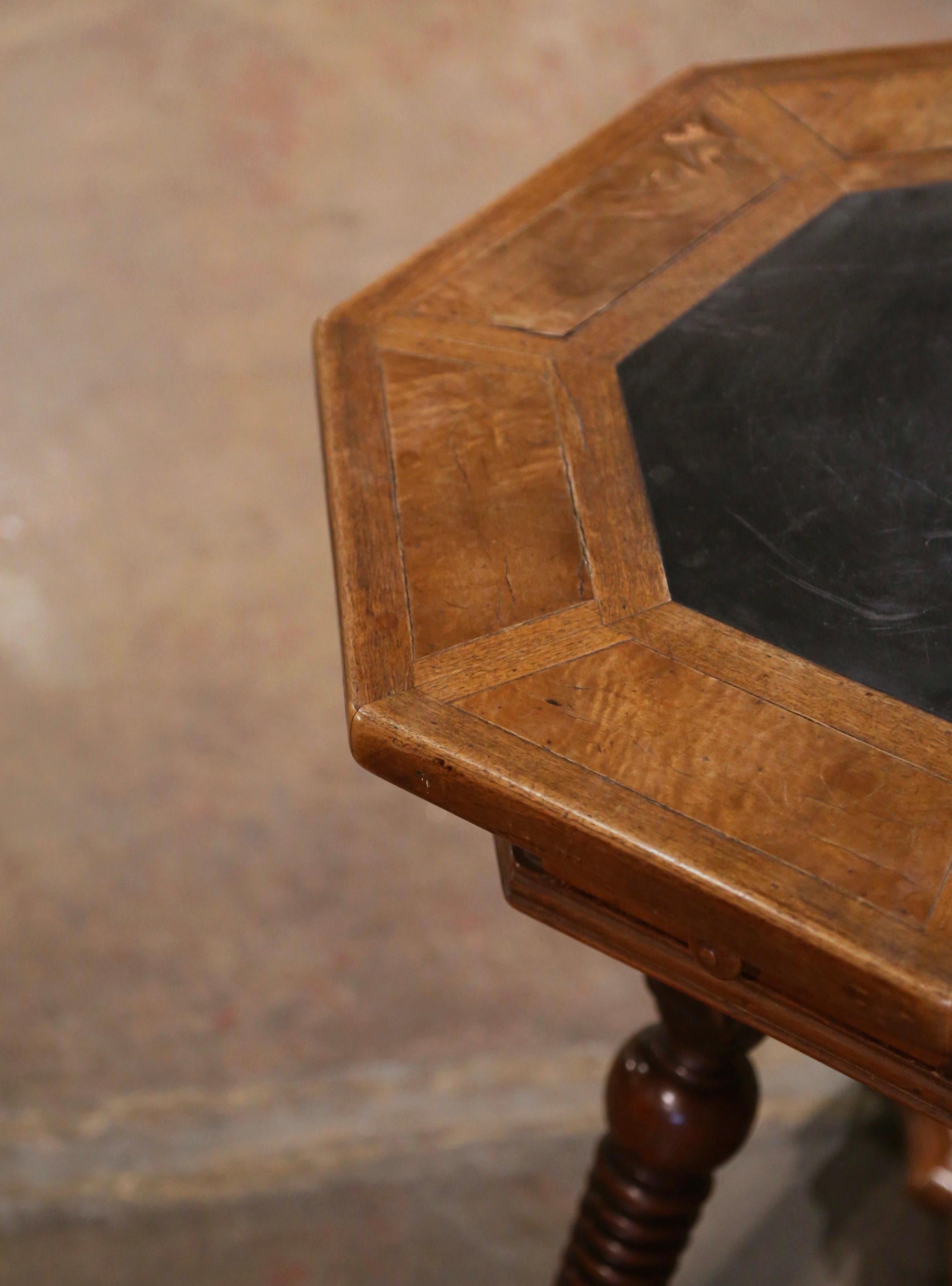 19th Century French Octagonal Carved Walnut Marquetry Side Table with Slate Top For Sale 2
