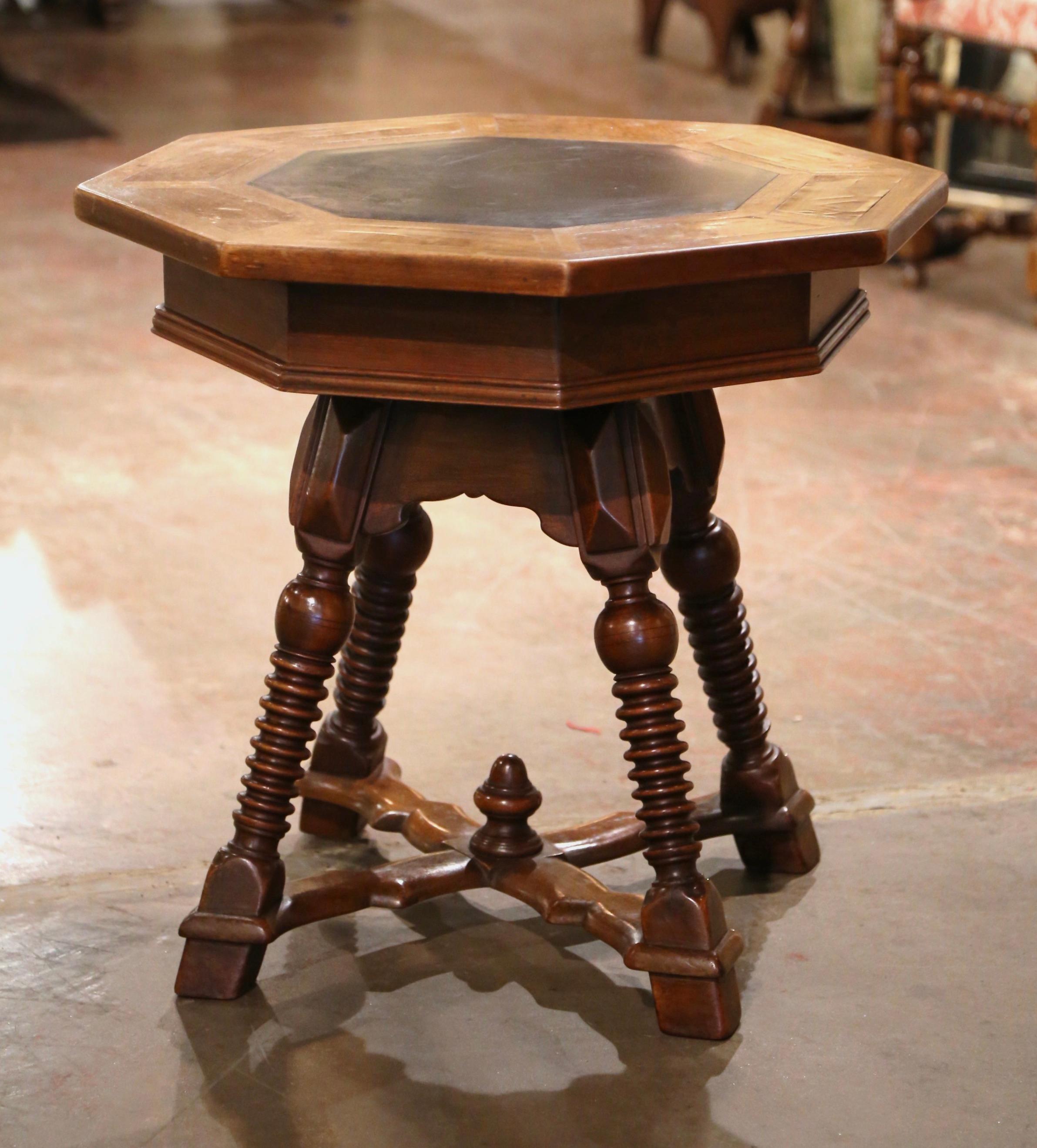 19th Century French Octagonal Carved Walnut Marquetry Side Table with Slate Top For Sale 3