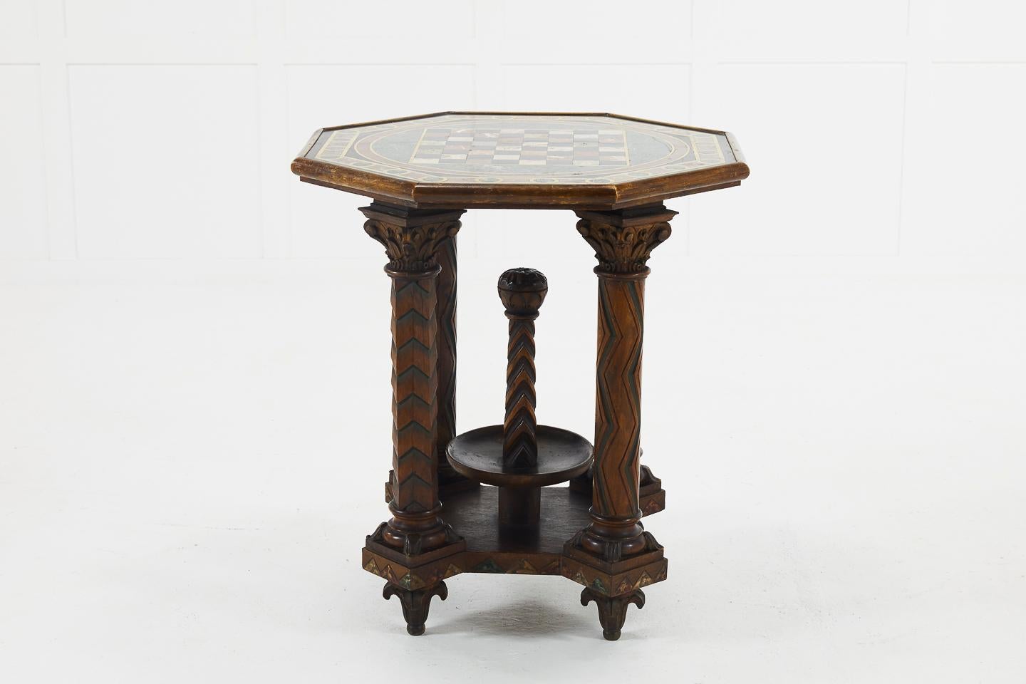 19th Century French Octagonal Oak Specimen Marble Top Table For Sale 2