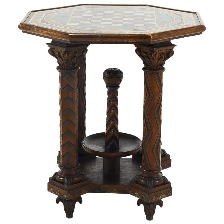 19th Century French Octagonal Oak Specimen Marble Top Table For Sale