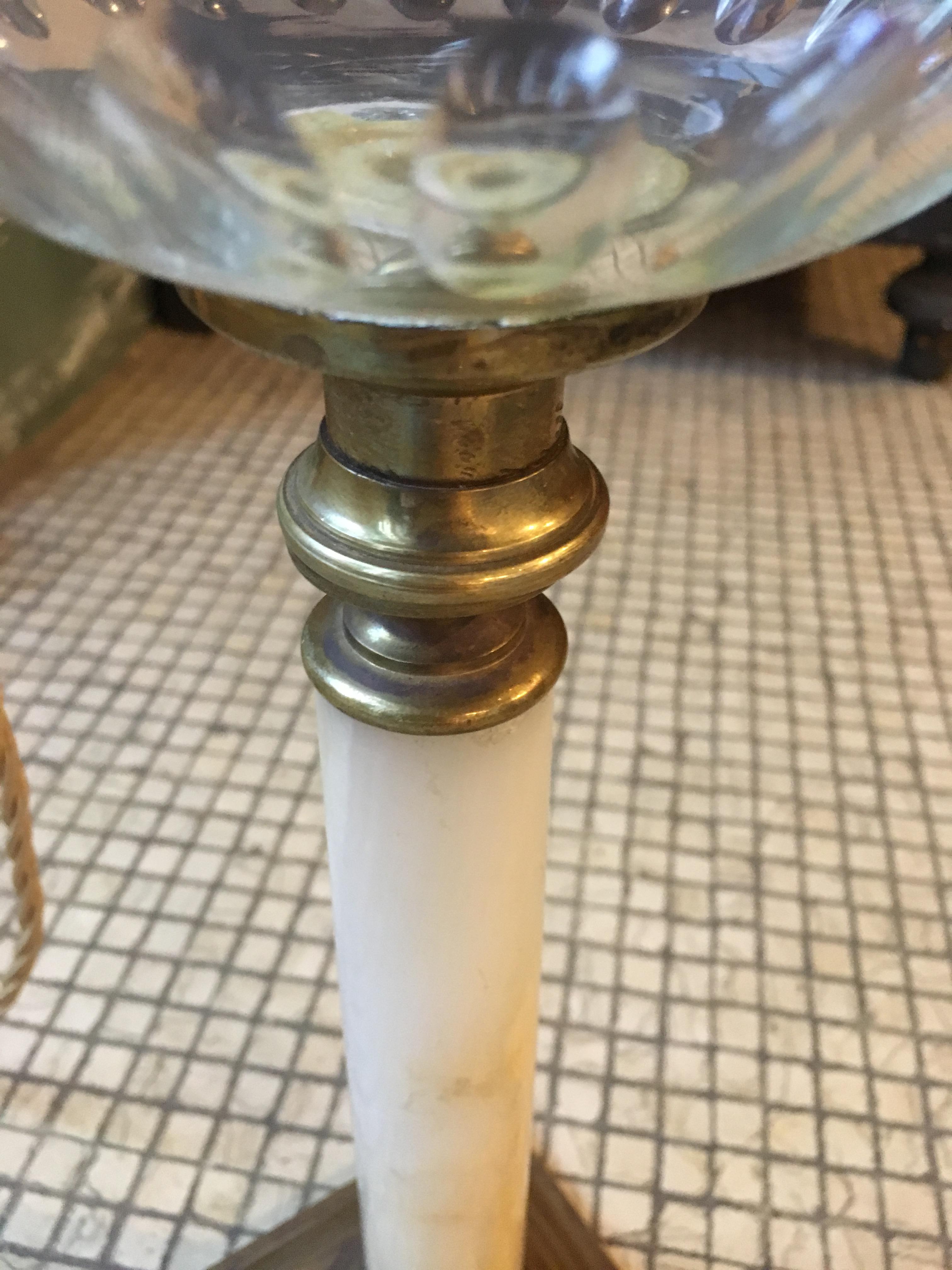 19th Century French Oil Lamp with Glass and Marble Converted into Electric Lamp im Angebot 4