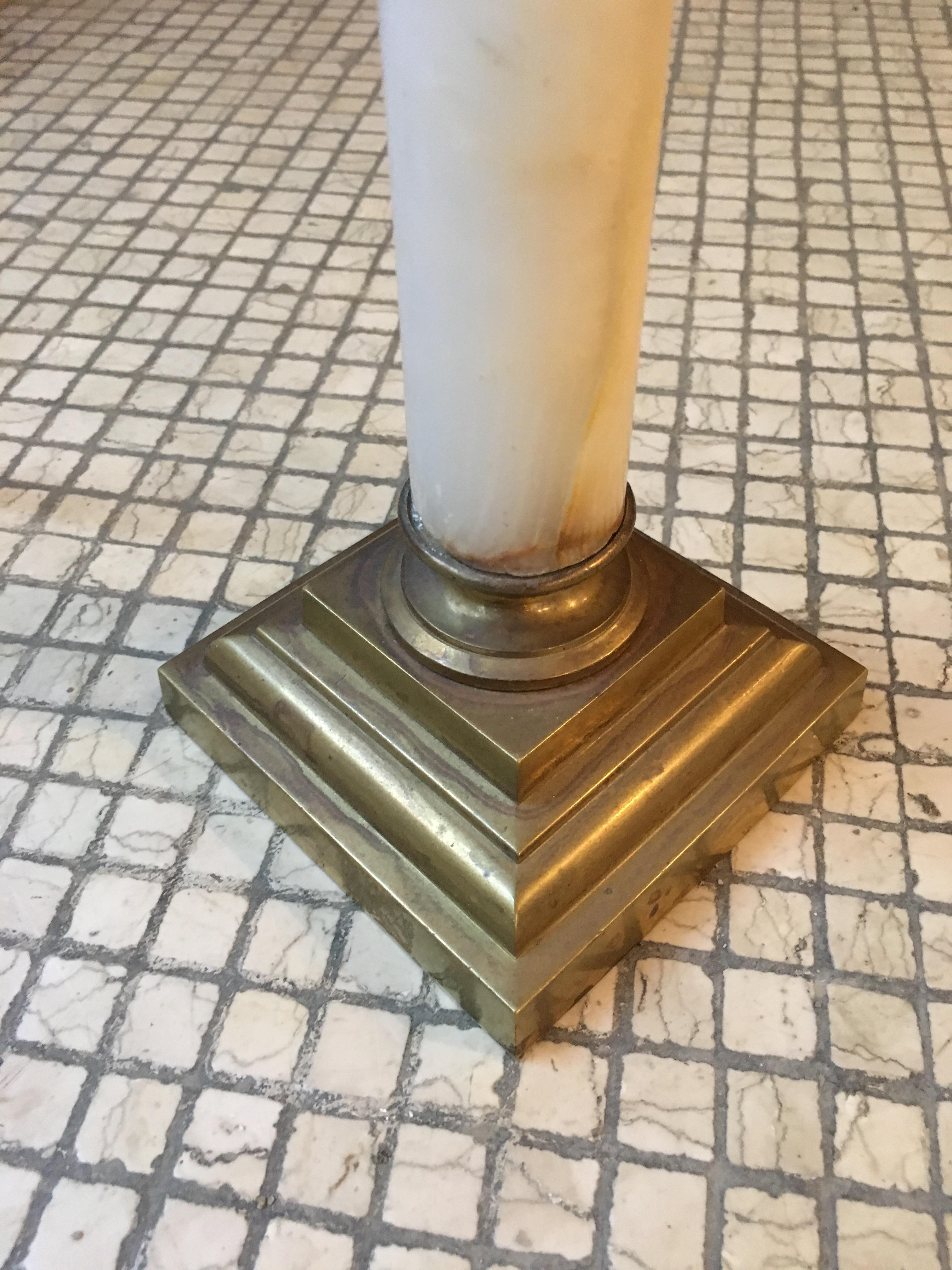 Brass 19th Century French Oil Lamp with Glass and Marble Converted into Electric Lamp For Sale