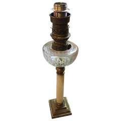 Antique 19th Century French Oil Lamp with Glass and Marble Converted into Electric Lamp