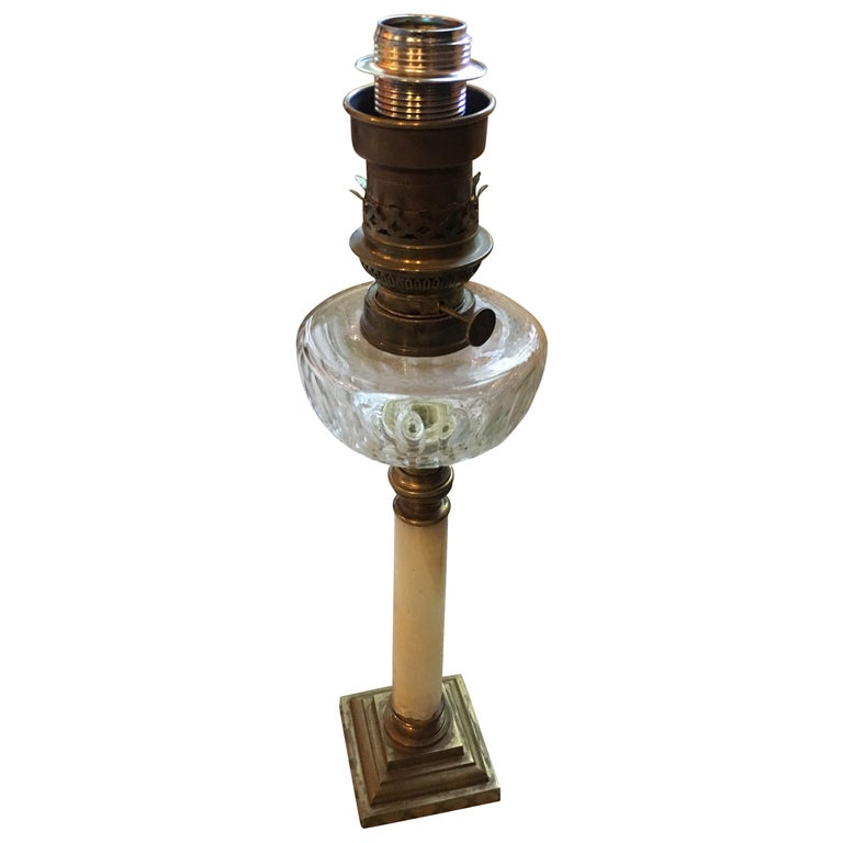 19th Century French Oil Lamp with Glass and Marble Converted into