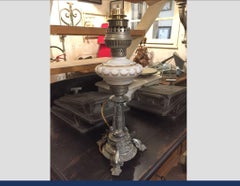 19th Century French Oil Lamp with Opaline Glass Converted into Electric Lamp