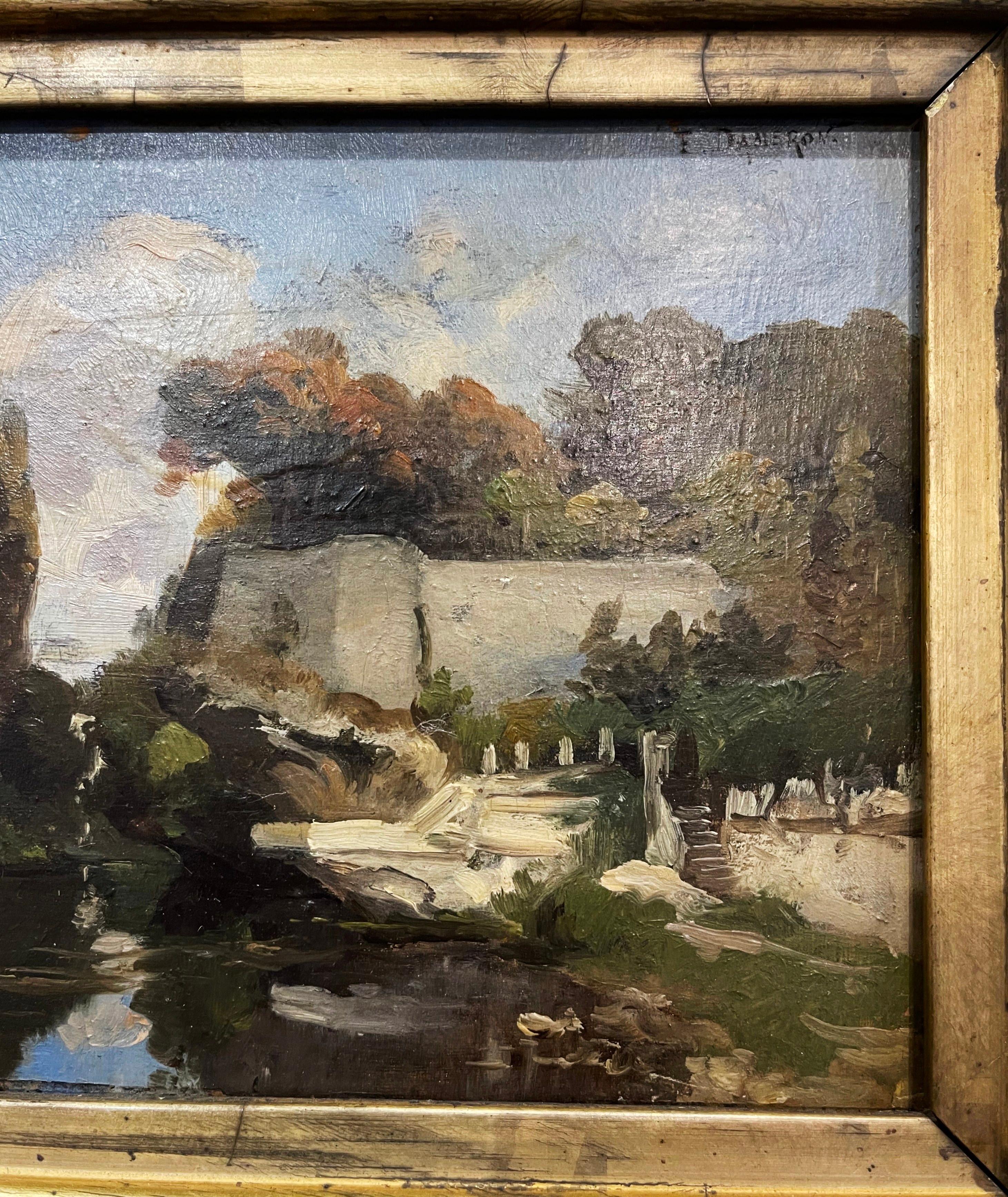 19th Century French Oil on Board Landscape Painting Signed E. Dameron 1