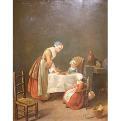 19th C. French Genre Painting After Chardin, “Le Bénédicité” in Original Frame