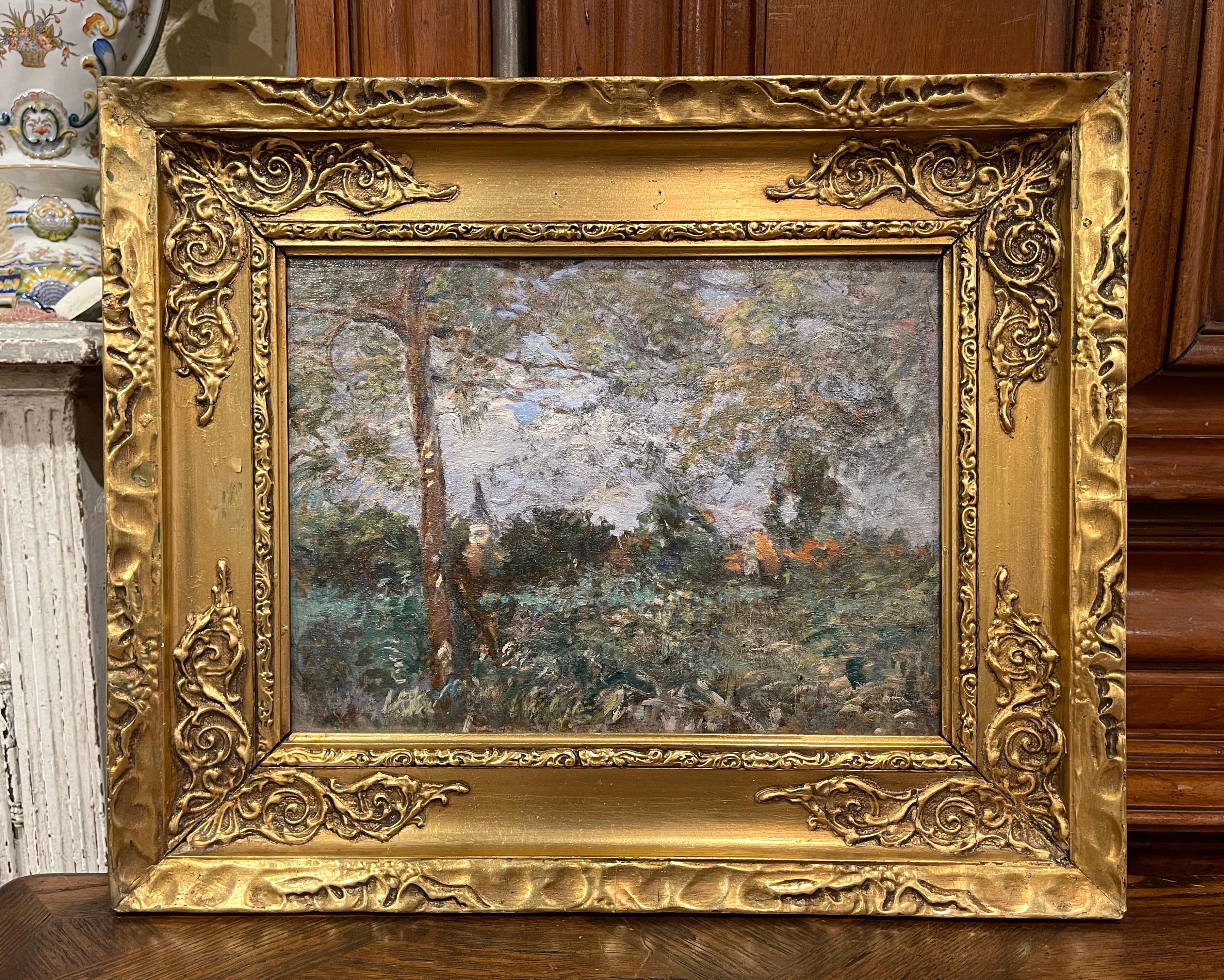 Giltwood 19th Century French Oil on Board Painting Signed H. D. Lemaitre For Sale