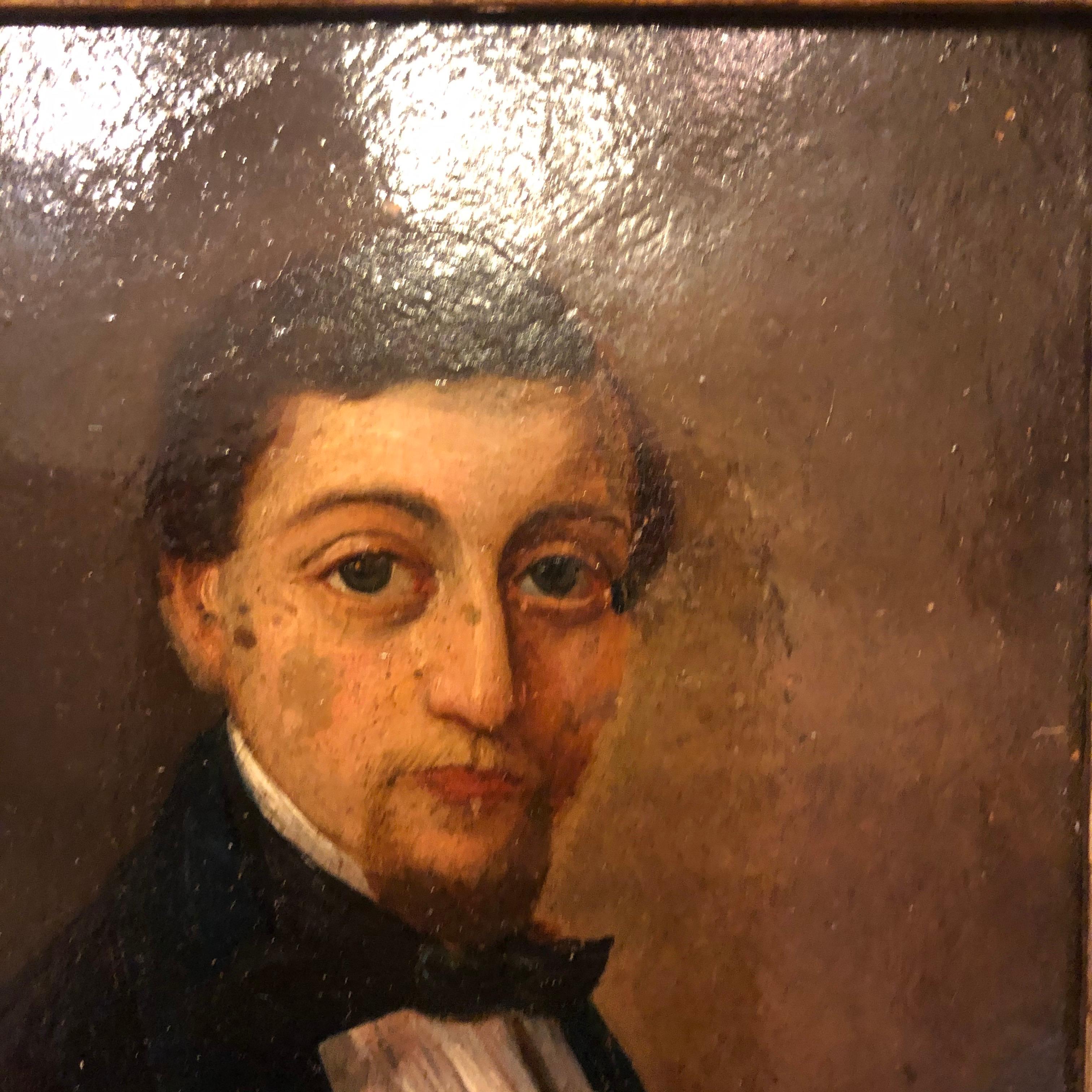 19th Century French Oil on Board Portrait In Good Condition For Sale In Natchez, MS