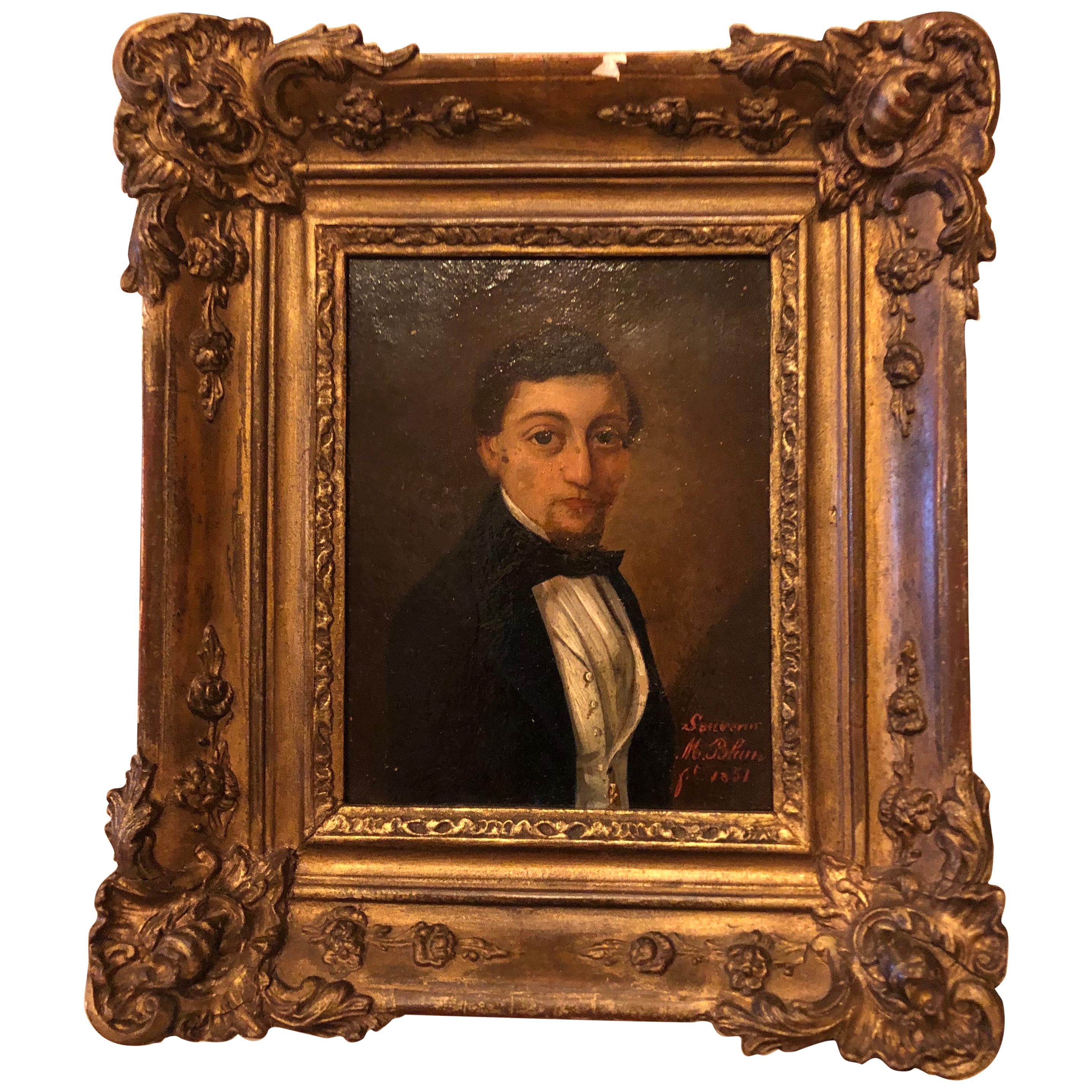 19th Century French Oil on Board Portrait For Sale