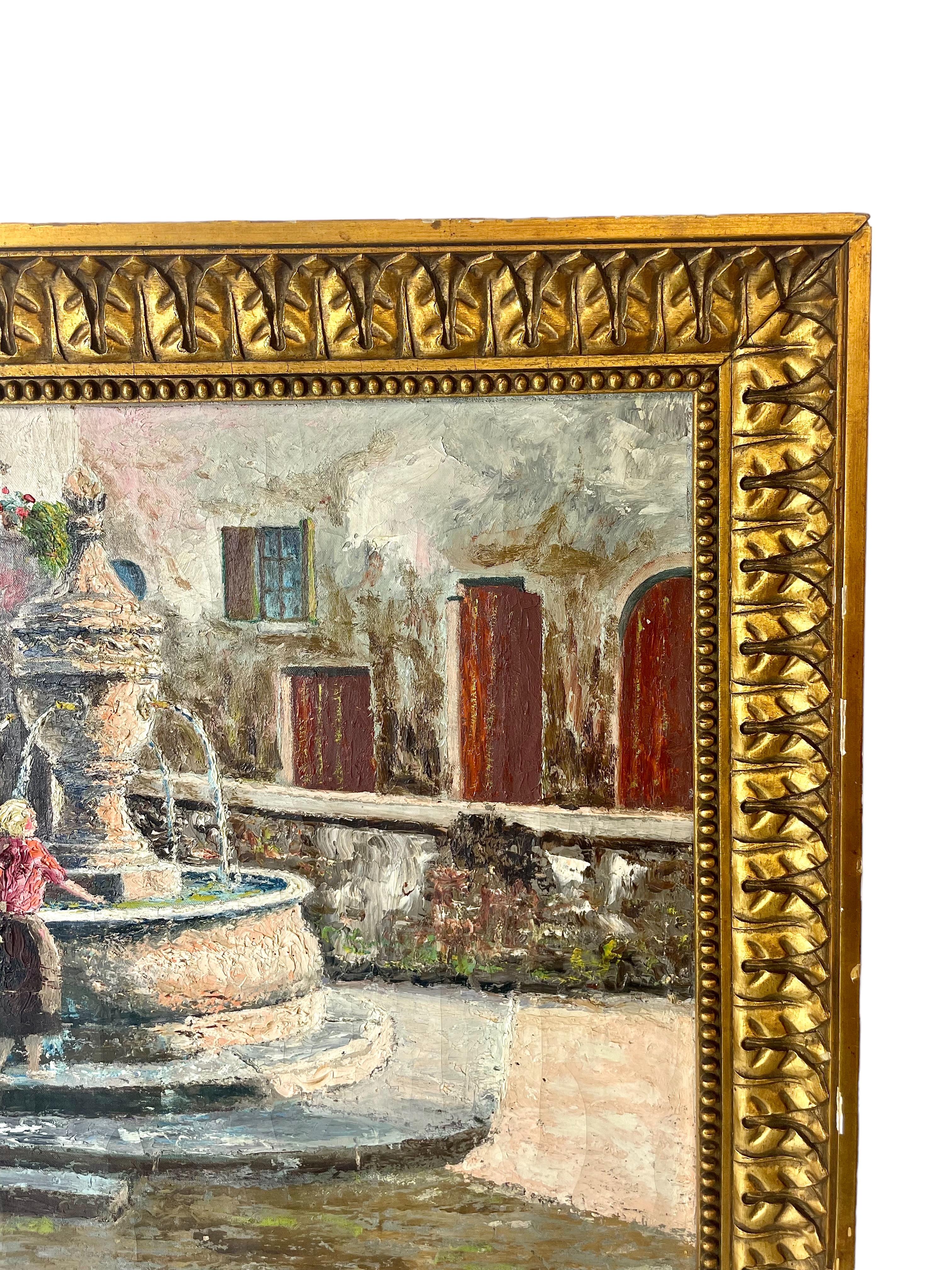 19th Century French Oil on Canvas “at the Fountain” For Sale 2