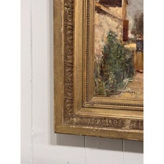 19th Century French Oil on Canvas Barn and Village