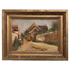 19th Century French Oil on Canvas Barn and Village