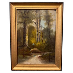19th Century French Oil on Canvas by the River