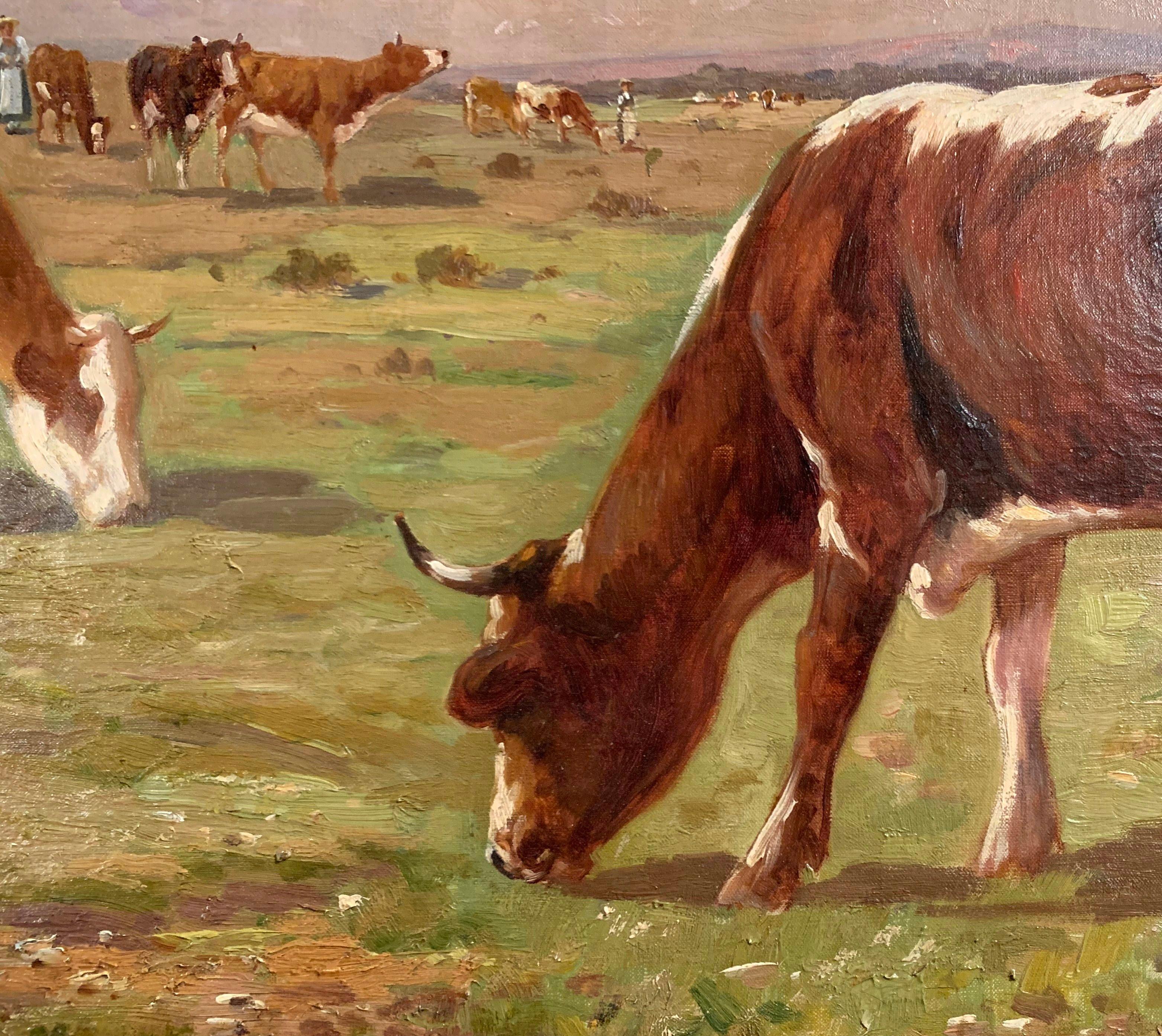 19th Century French Oil on Canvas Cow Painting Signed Terraire Dated 1899 4