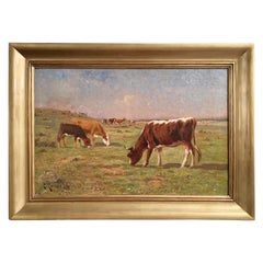 19th Century French Oil on Canvas Cow Painting Signed Terraire Dated 1899