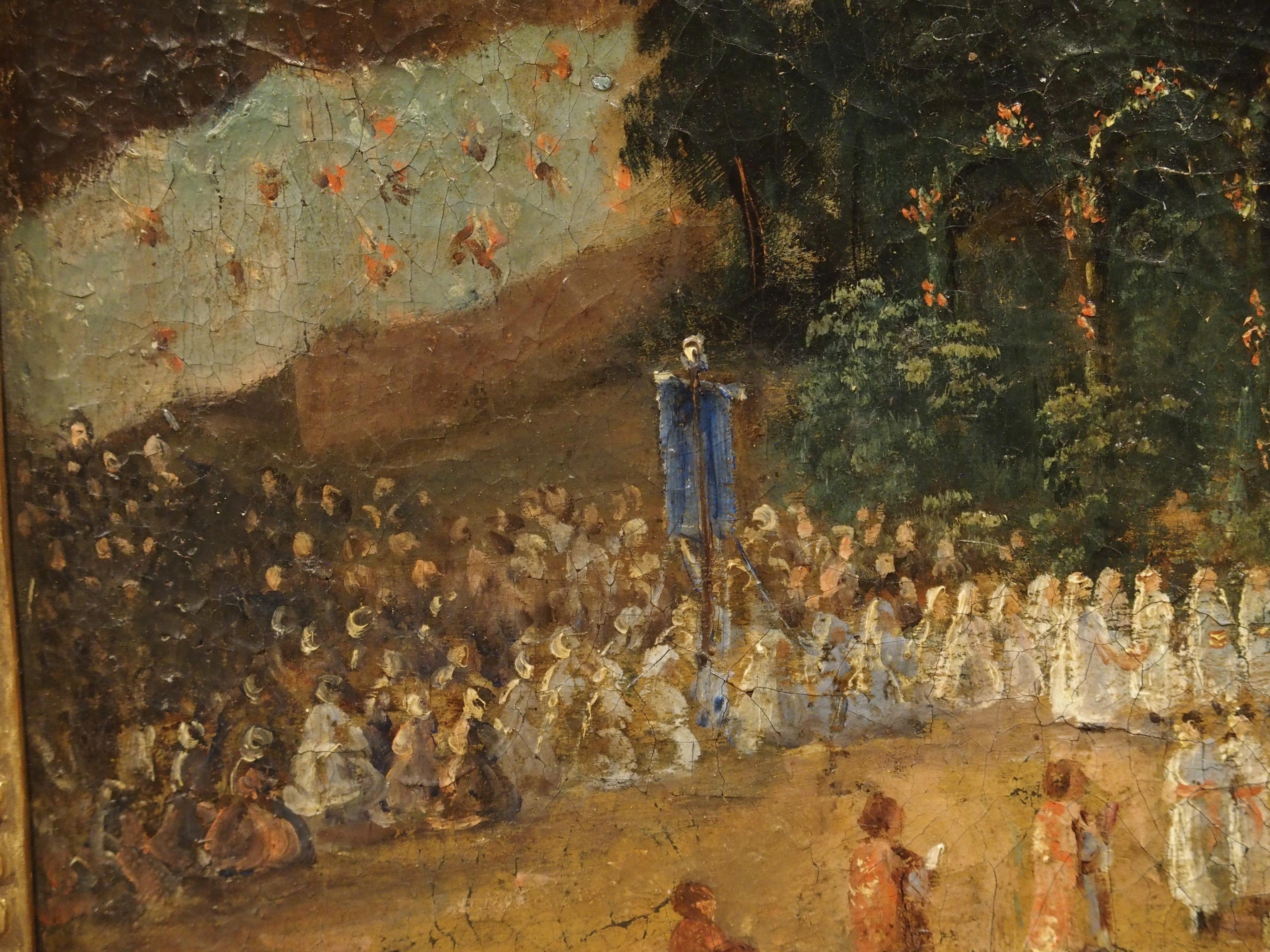 19th Century French Oil On Canvas Depicting a Religious Ceremony 8