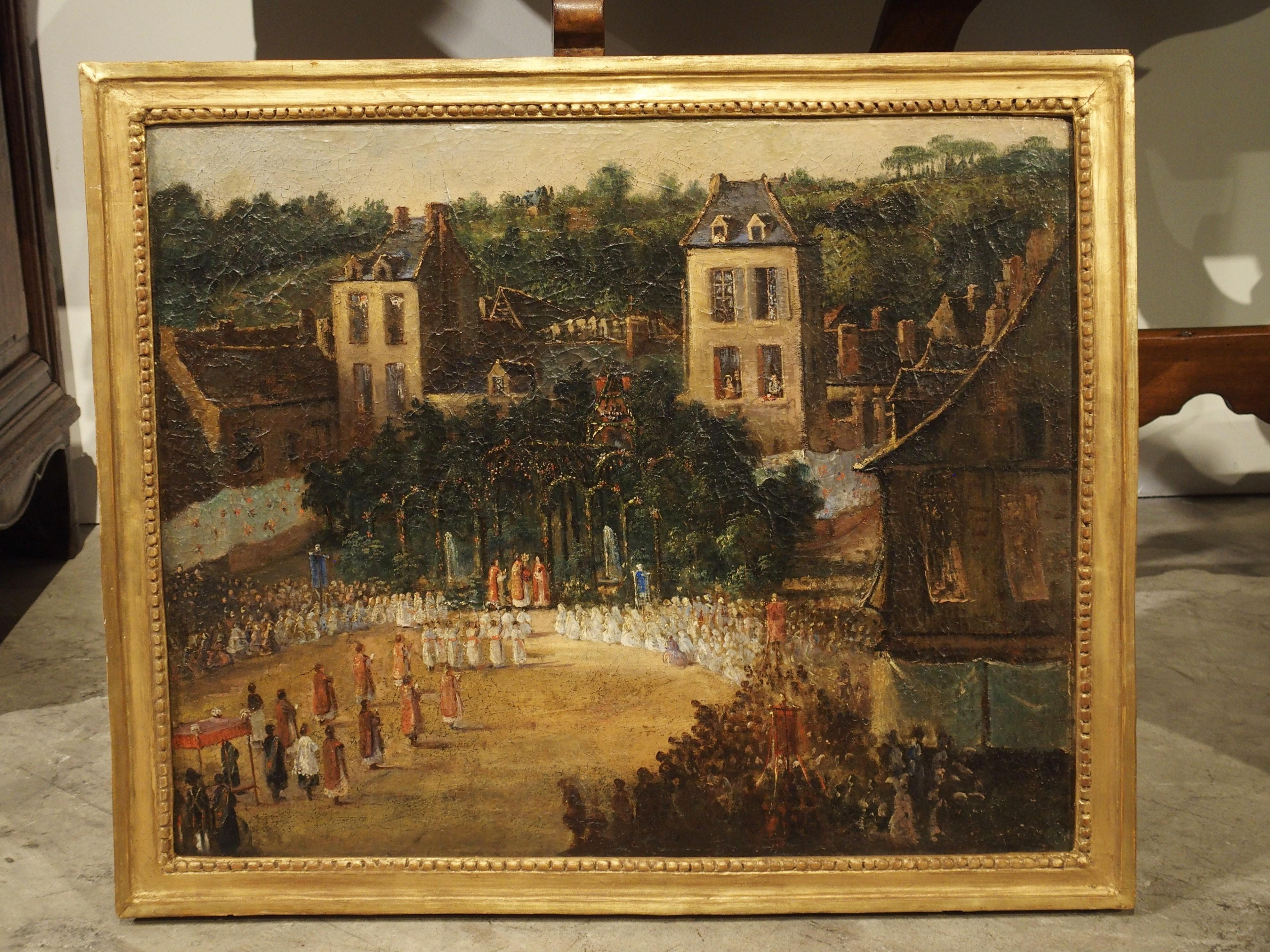 19th Century French Oil On Canvas Depicting a Religious Ceremony 11