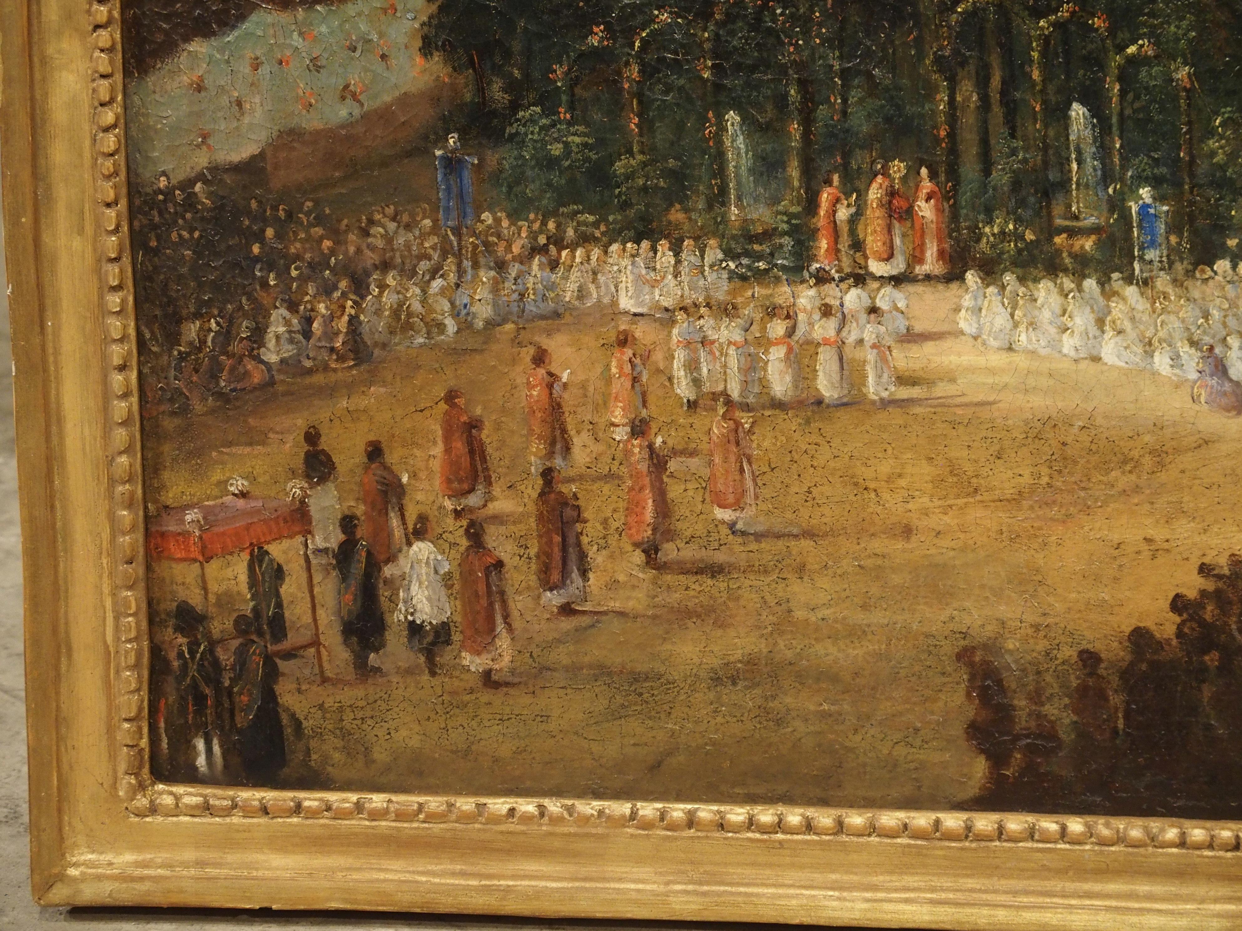 Gilt 19th Century French Oil On Canvas Depicting a Religious Ceremony