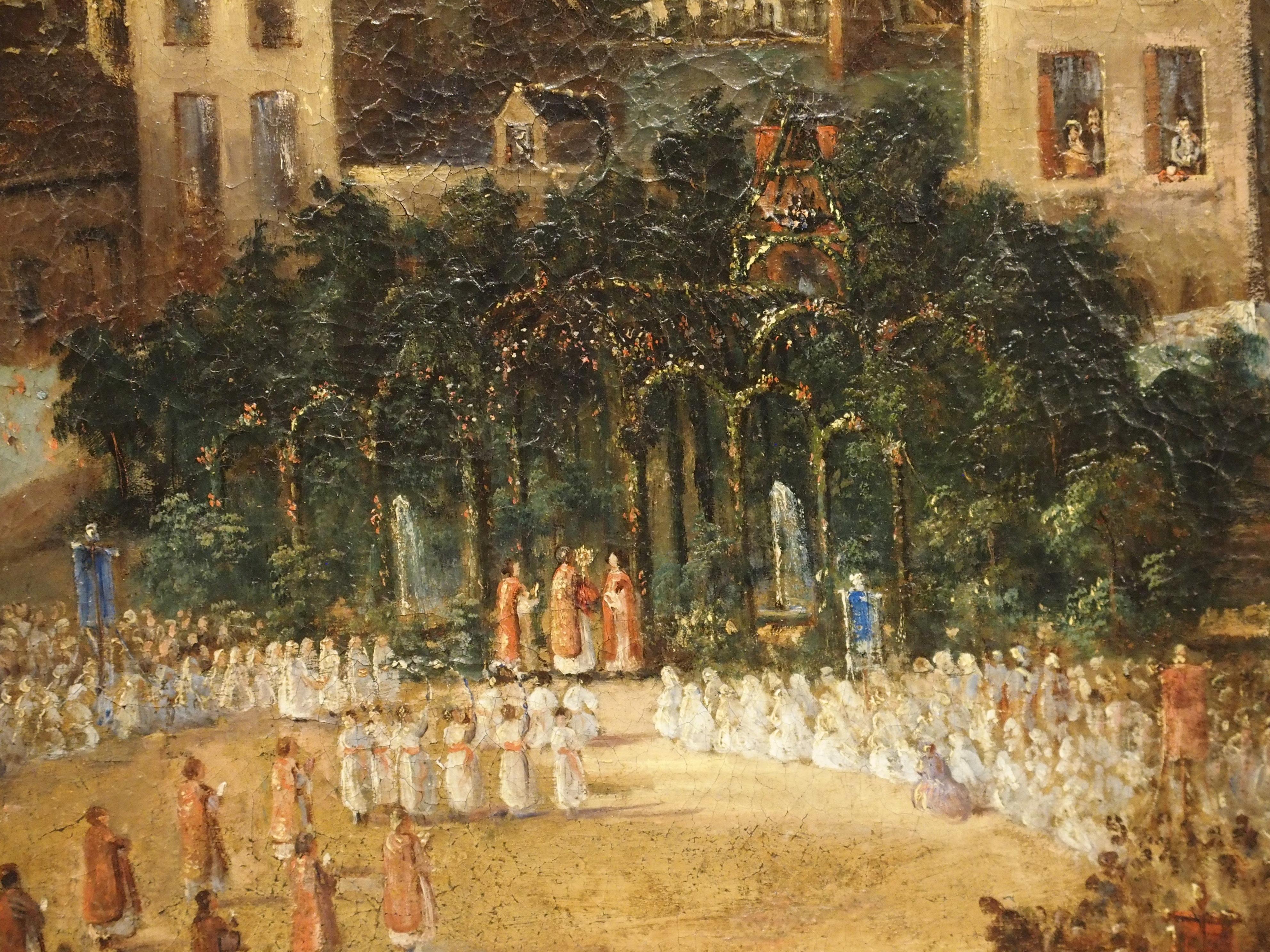 19th Century French Oil On Canvas Depicting a Religious Ceremony 3