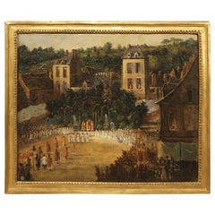 Antique 19th Century French Oil On Canvas Depicting a Religious Ceremony