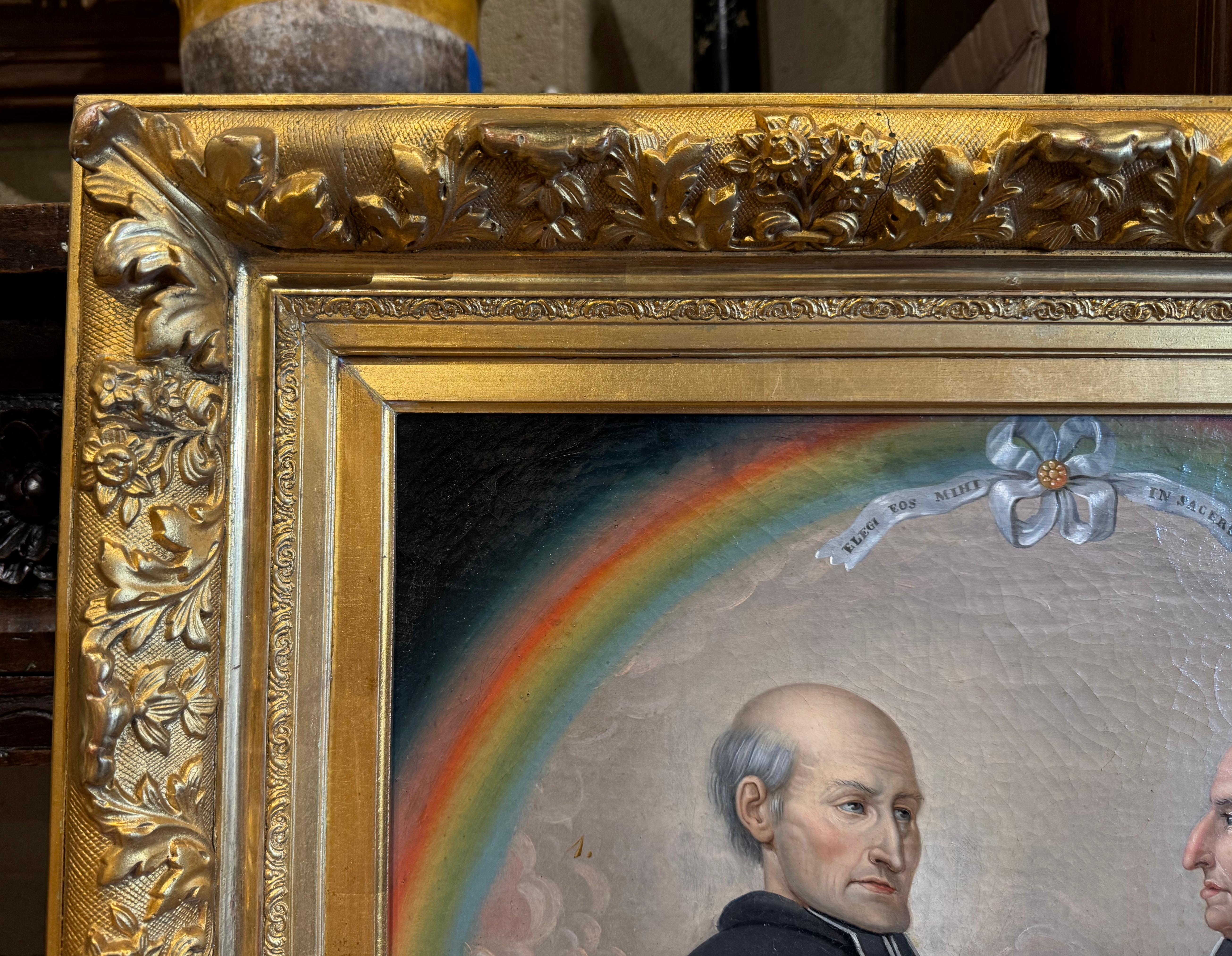 19th Century French Oil on Canvas Family Priest Portraits Painting in Gilt Frame For Sale 2
