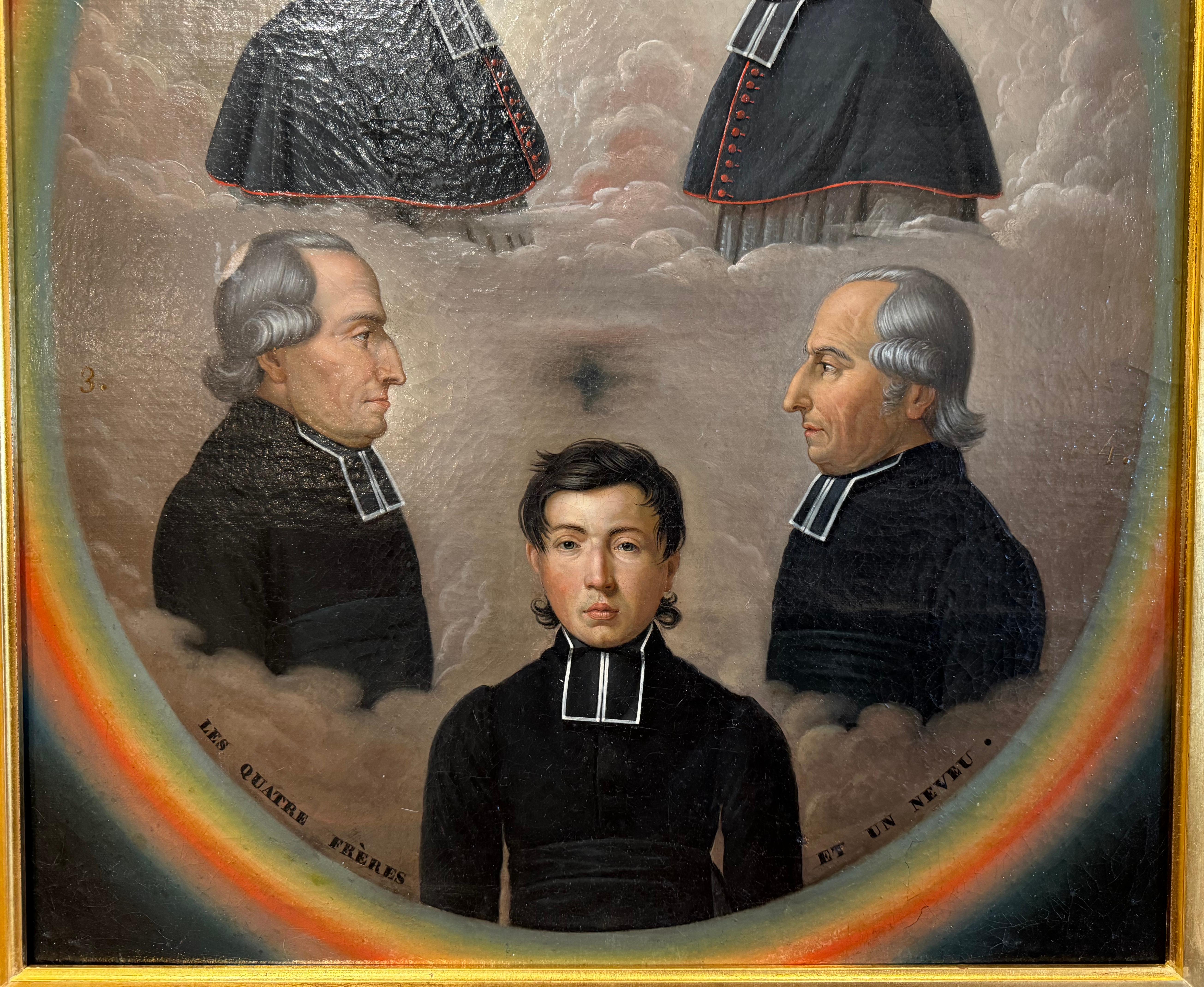 19th Century French Oil on Canvas Family Priest Portraits Painting in Gilt Frame For Sale 3