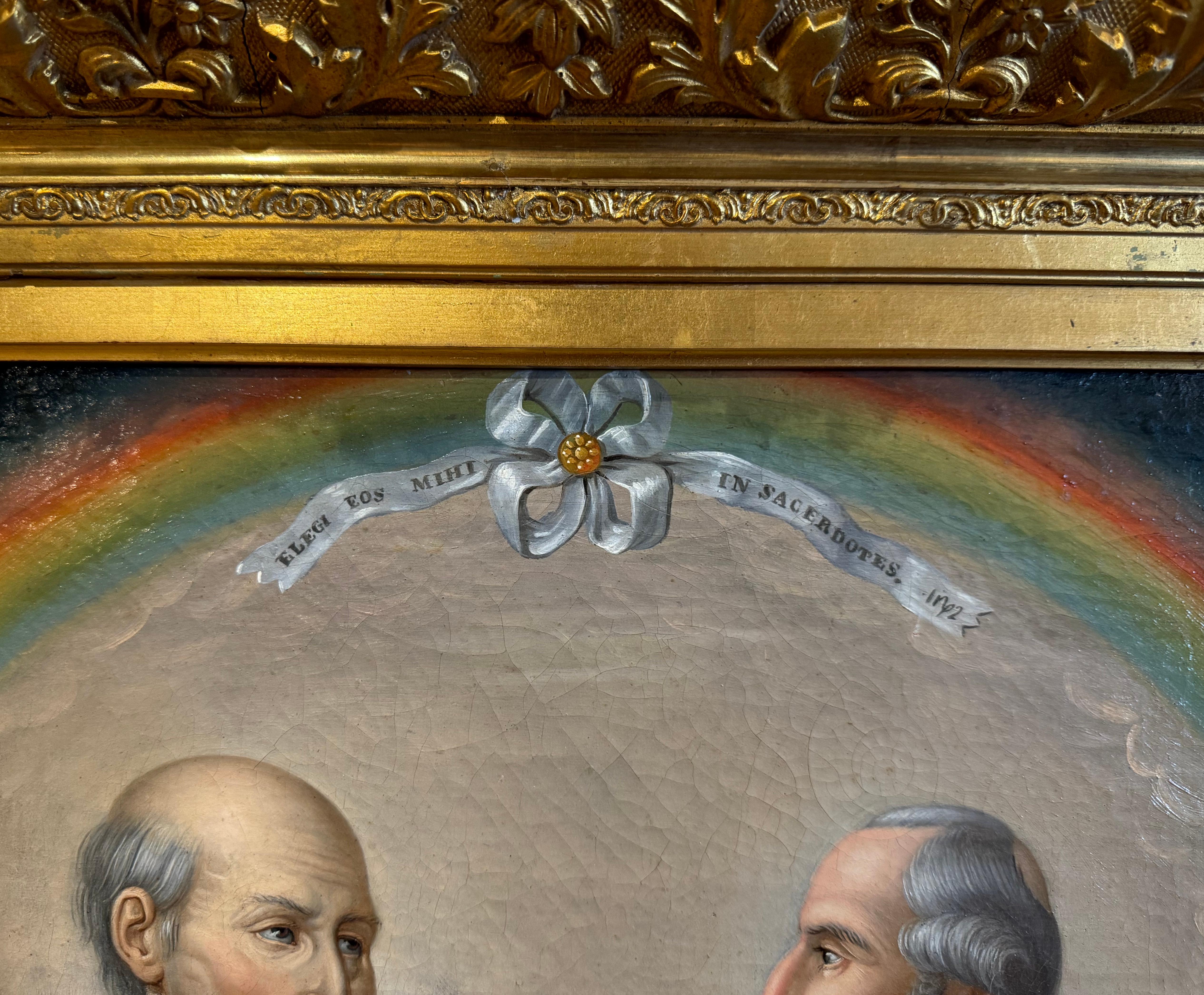 19th Century French Oil on Canvas Family Priest Portraits Painting in Gilt Frame For Sale 4