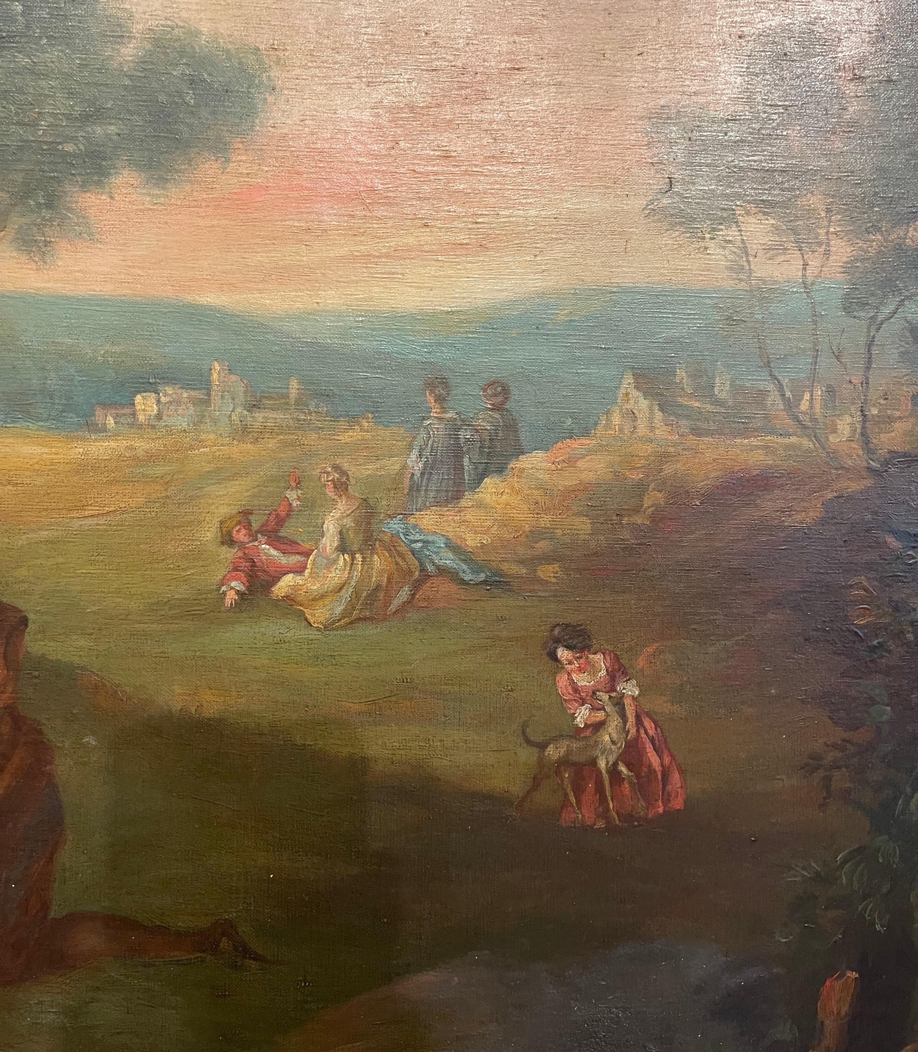 Französisches Ölgemälde auf Leinwand „Fete Galante“, Gemälde nach J.B., 19. Jahrhundert Pater im Angebot 8