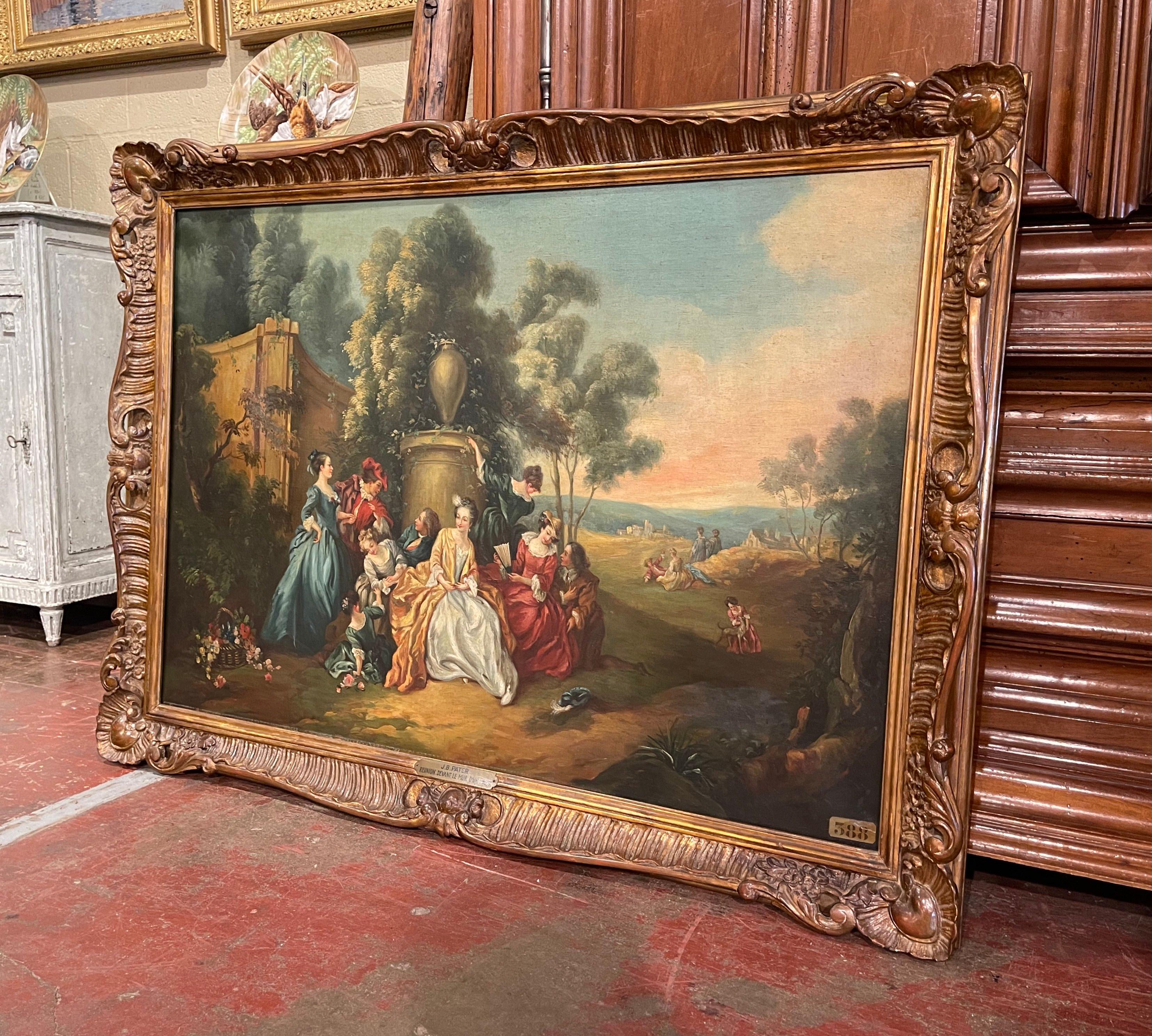 Decorate an office or study with this elegant antique painting. Created in France circa 1870 and set in the original carved gilt wood frame, the artwork features a typical French 