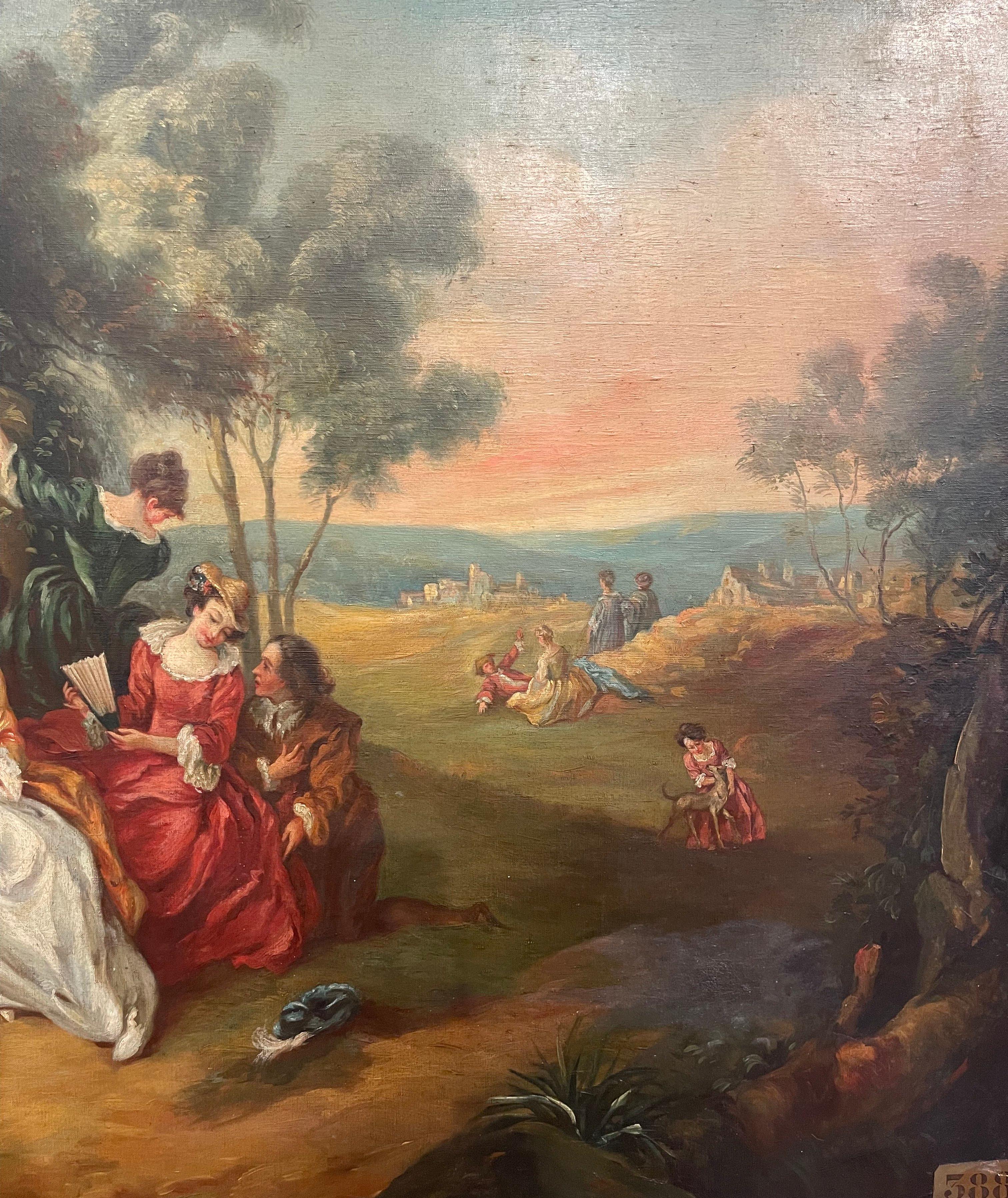 Französisches Ölgemälde auf Leinwand „Fete Galante“, Gemälde nach J.B., 19. Jahrhundert Pater im Angebot 1