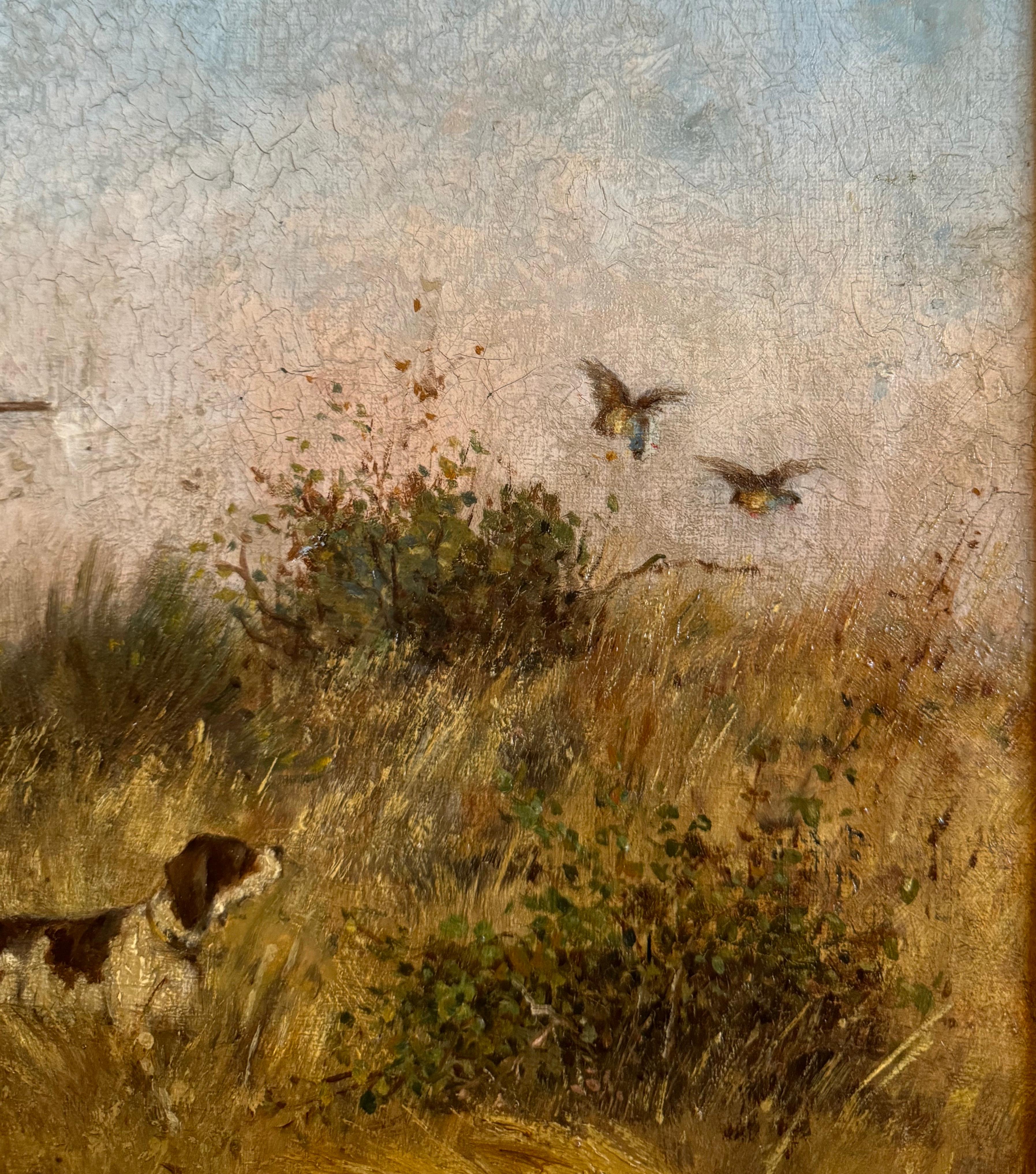 19. Jahrhundert Französisch Öl auf Leinwand Jagd Gemälde in geschnitzten Giltwood Rahmen 2