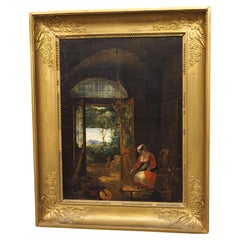 19th Century French Oil on Canvas, “La Fileuse d’Albano” after Claude Bonnefond