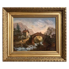 19th Century French Oil on Canvas Landscape Painting in Carved Gilt Frame