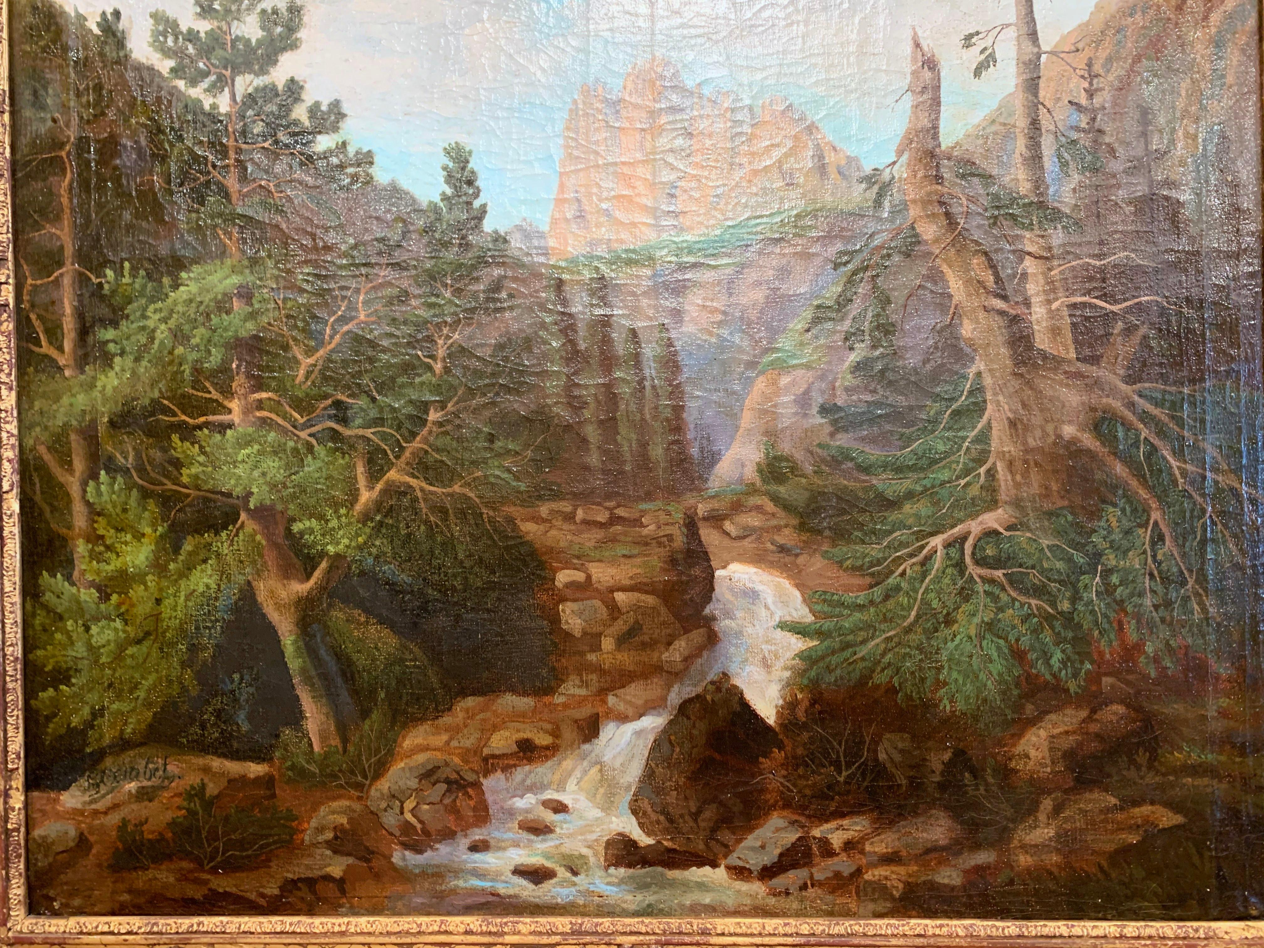 19th Century French Oil on Canvas Landscape Painting in Carved Giltwood Frame  In Excellent Condition In Dallas, TX