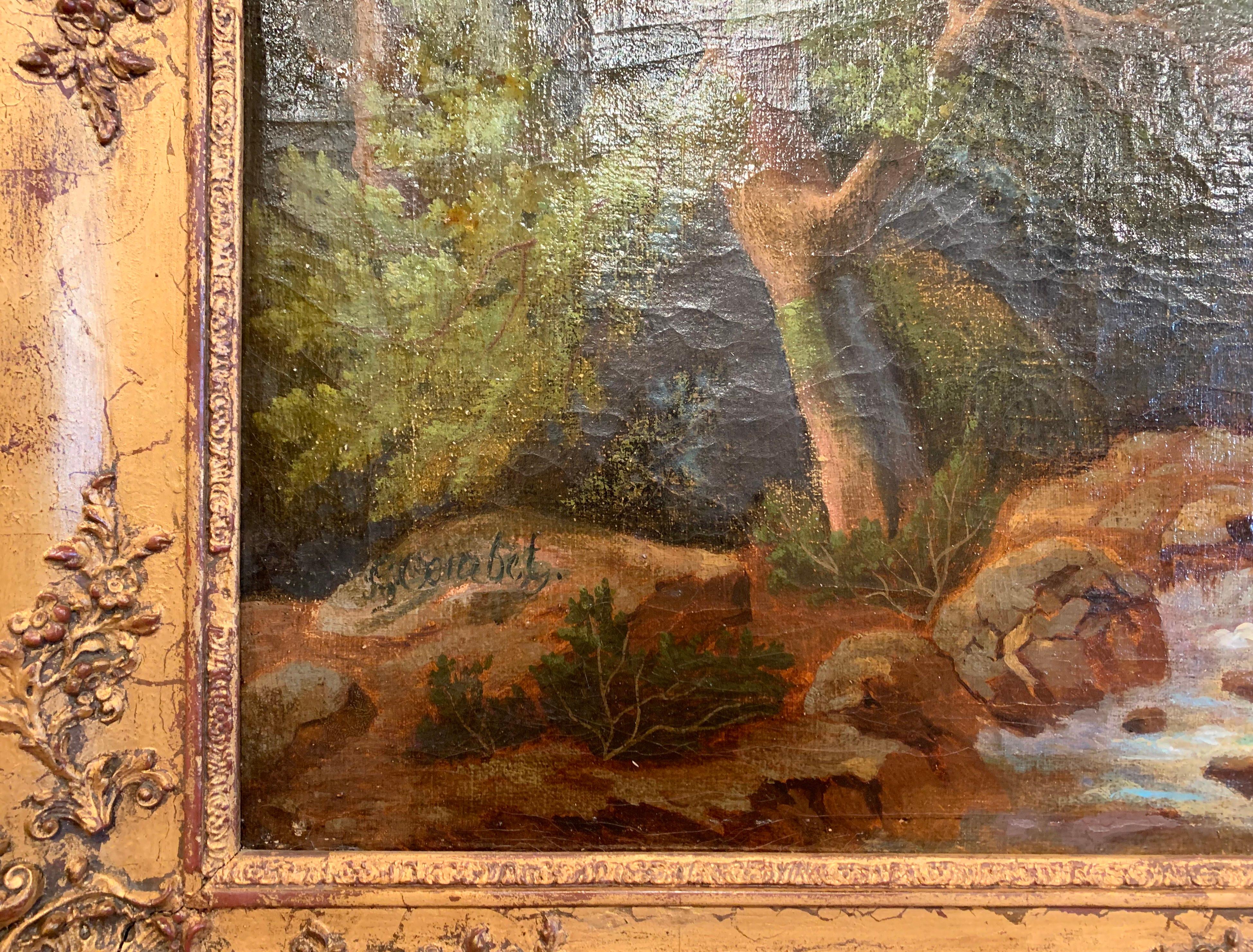 19th Century French Oil on Canvas Landscape Painting in Carved Giltwood Frame  2
