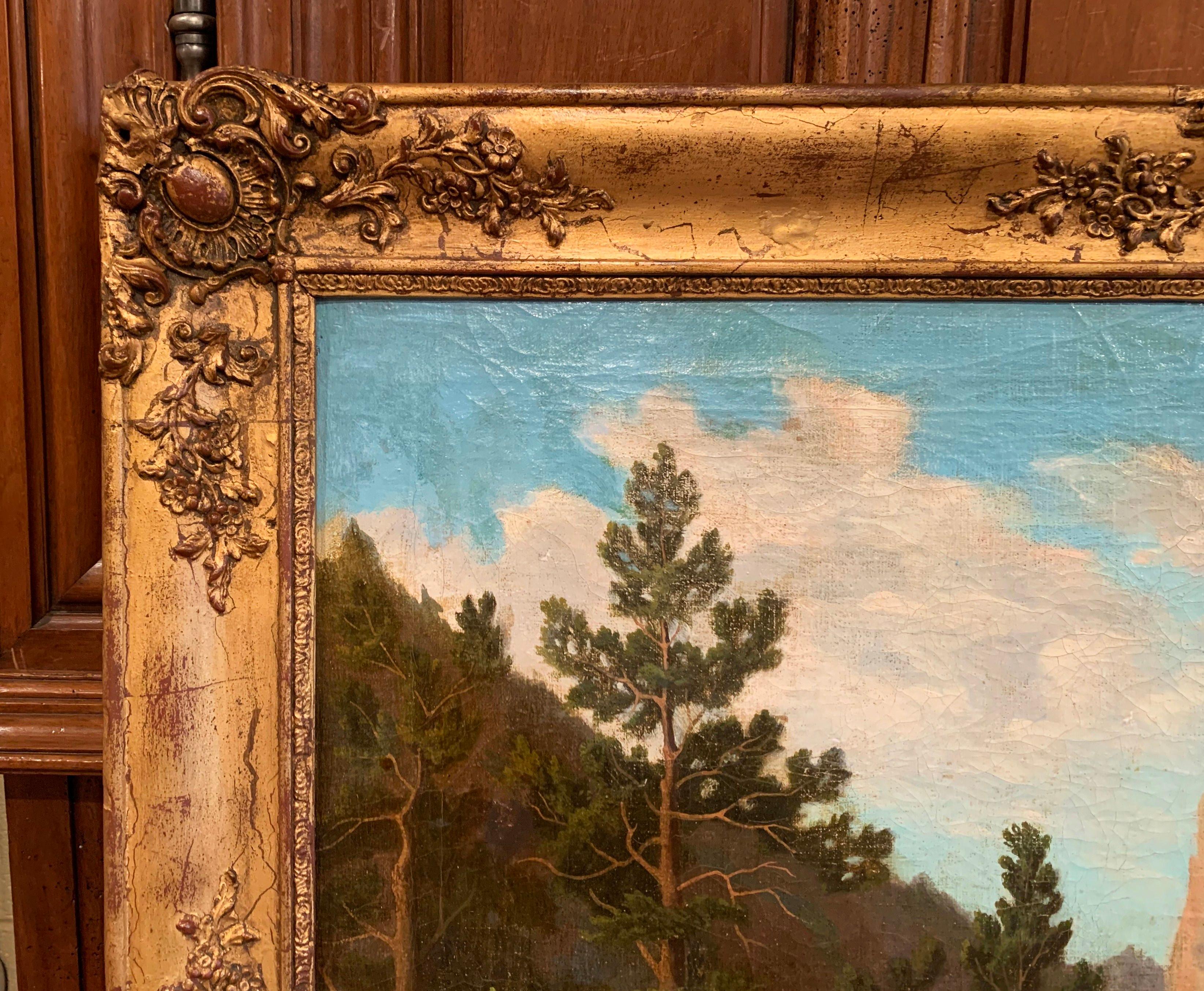 19th Century French Oil on Canvas Landscape Painting in Carved Giltwood Frame  5