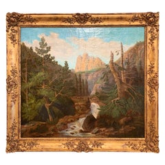 19th Century French Oil on Canvas Landscape Painting in Carved Giltwood Frame