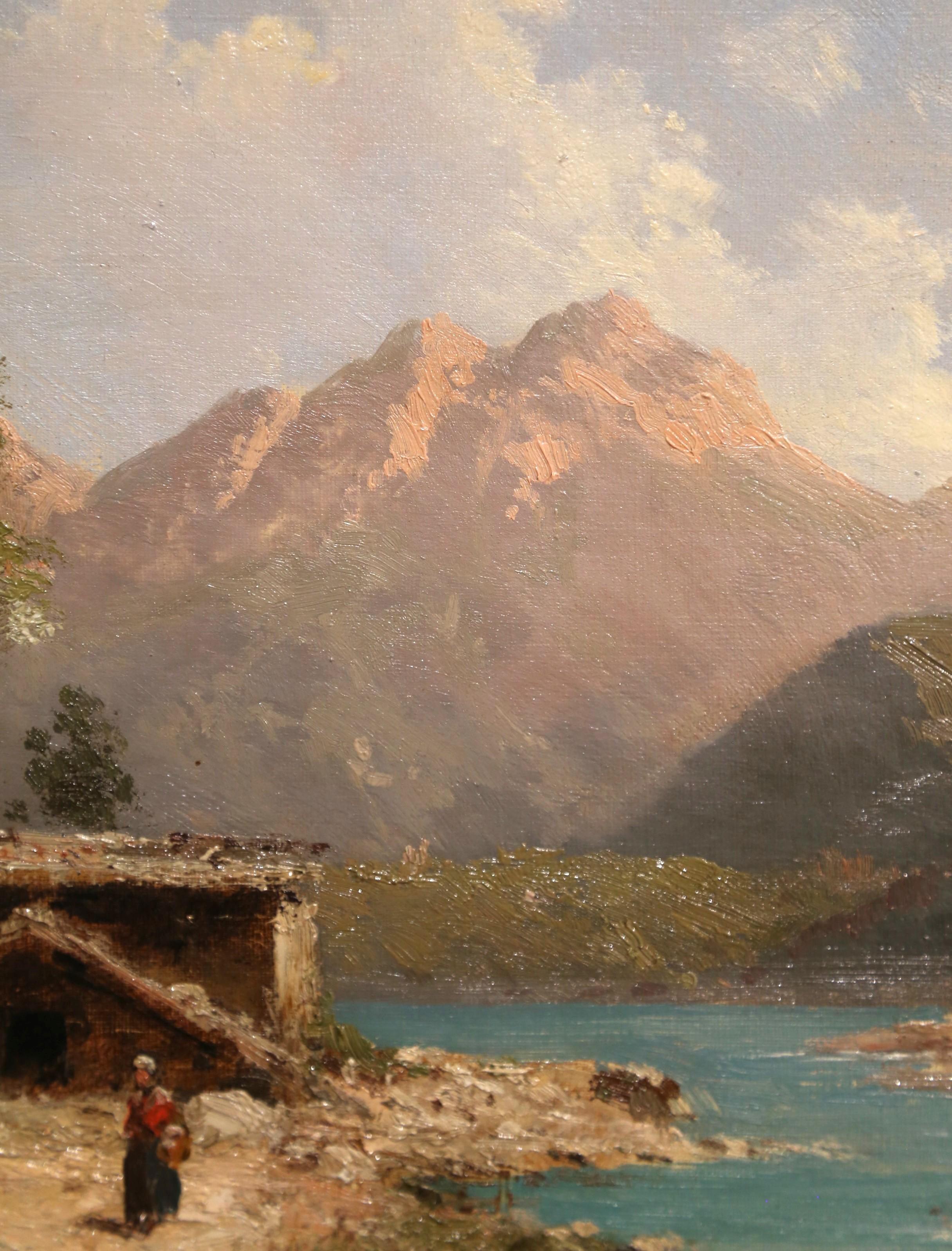 Óleo francés del siglo XIX sobre lienzo Pintura de paisaje firmada Emile Godchaux en venta 3