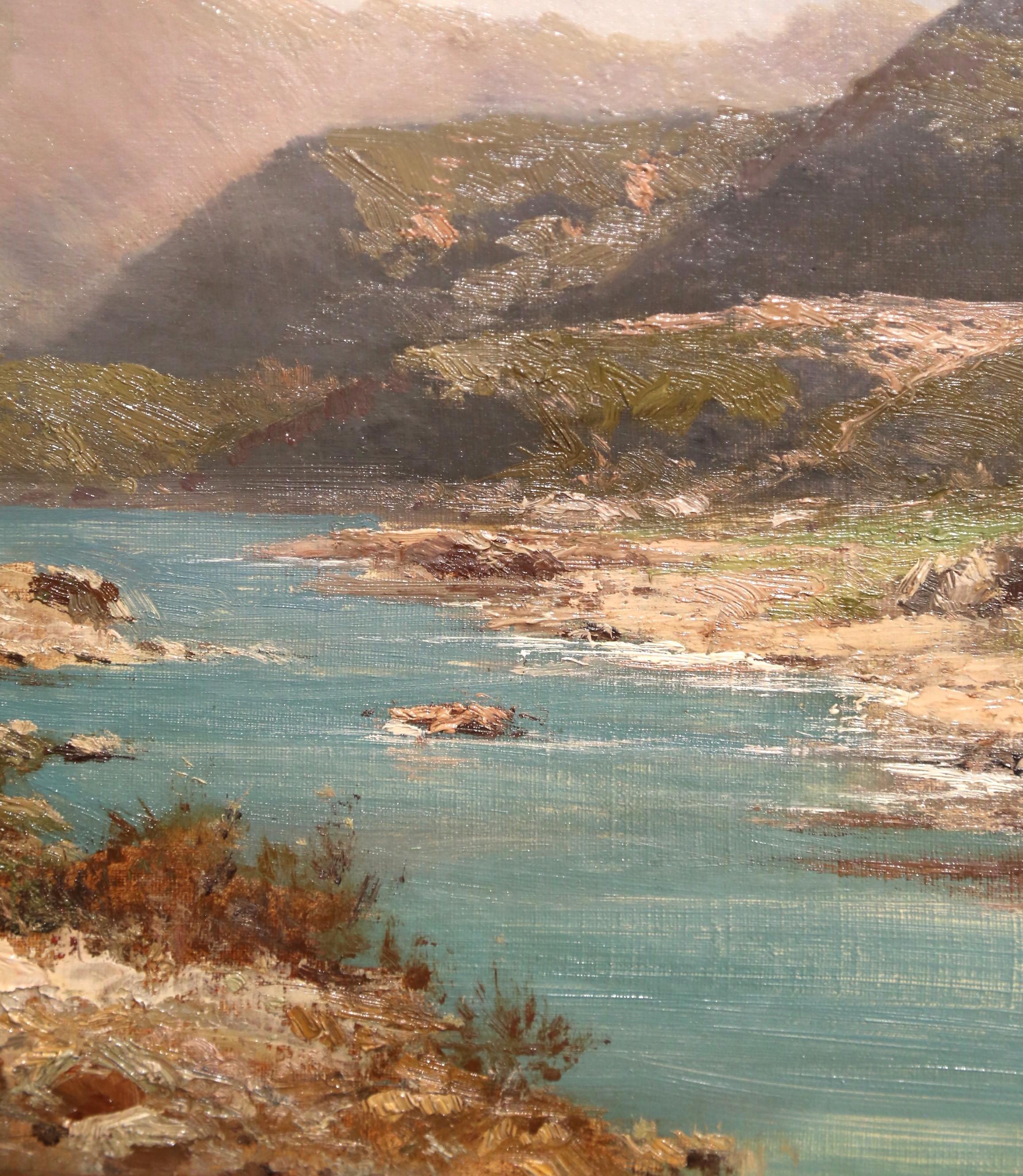 Óleo francés del siglo XIX sobre lienzo Pintura de paisaje firmada Emile Godchaux en venta 4