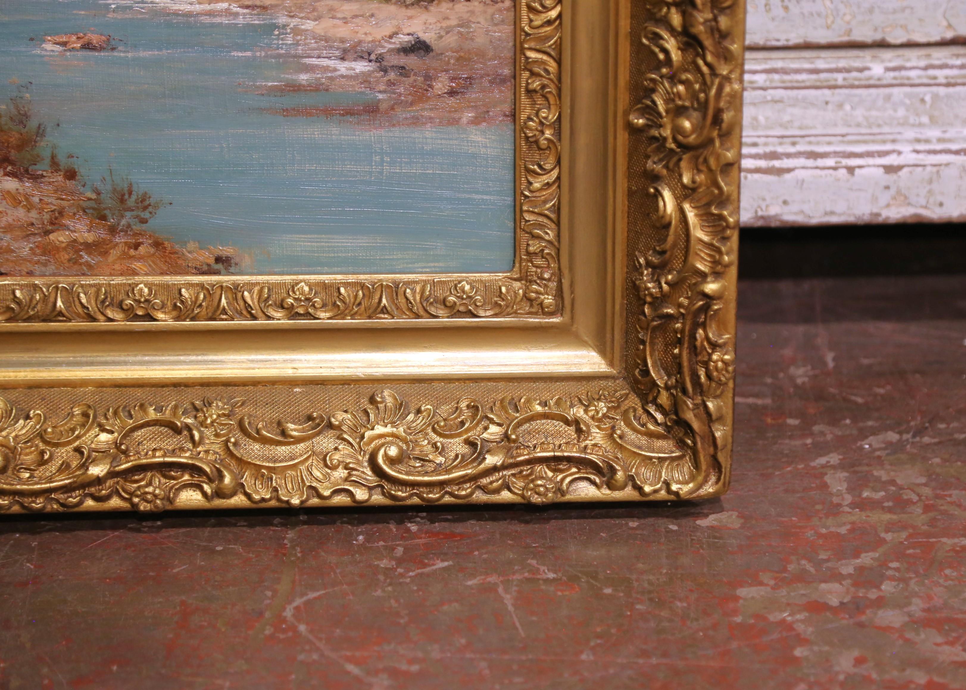 Óleo francés del siglo XIX sobre lienzo Pintura de paisaje firmada Emile Godchaux en venta 6