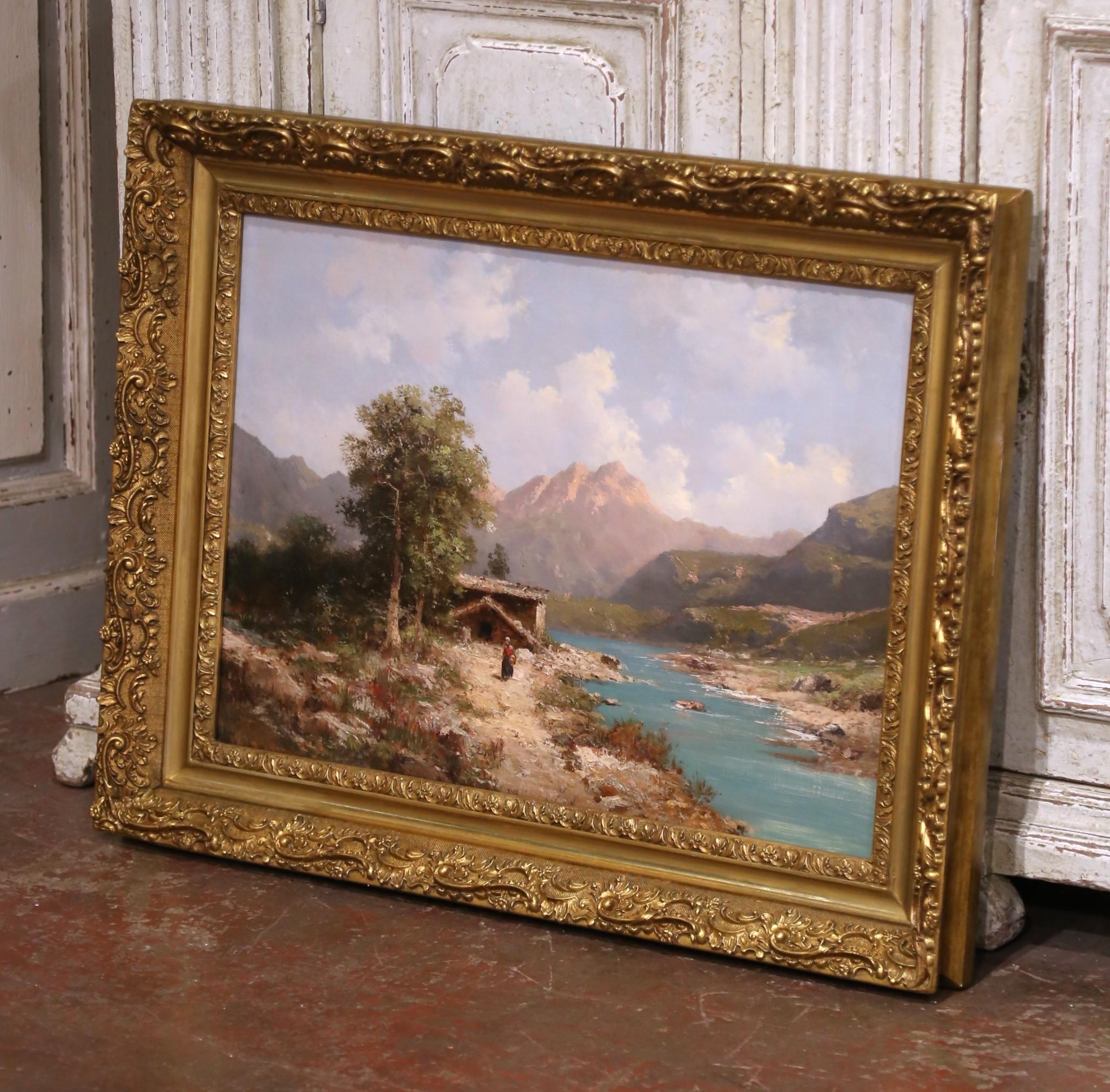 Pintado por el consumado artista acad�émico francés Emile Godchaux (1860-1938), este evocador óleo sobre lienzo capta una serena escena fluvial de montaña con notable detalle y atmósfera. Firmada en la esquina inferior izquierda (pero difícil de