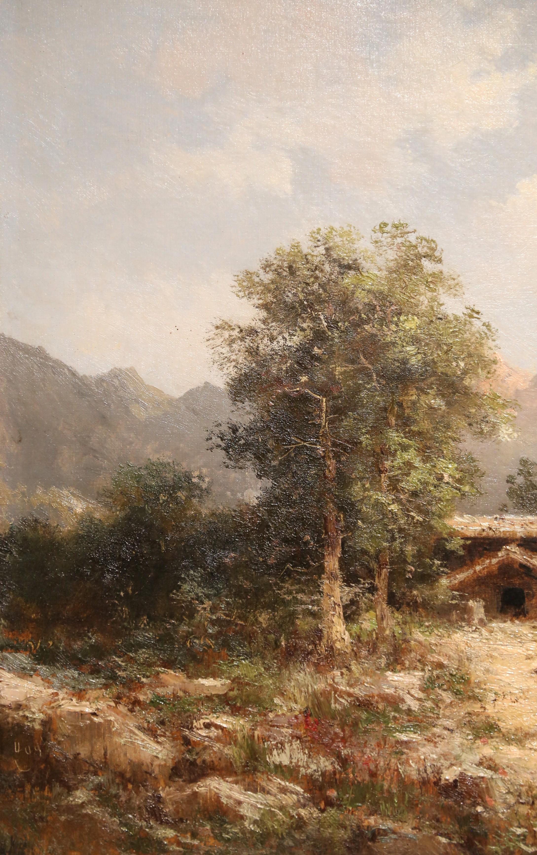 Óleo francés del siglo XIX sobre lienzo Pintura de paisaje firmada Emile Godchaux en Excelente estado para la venta en Dallas, TX