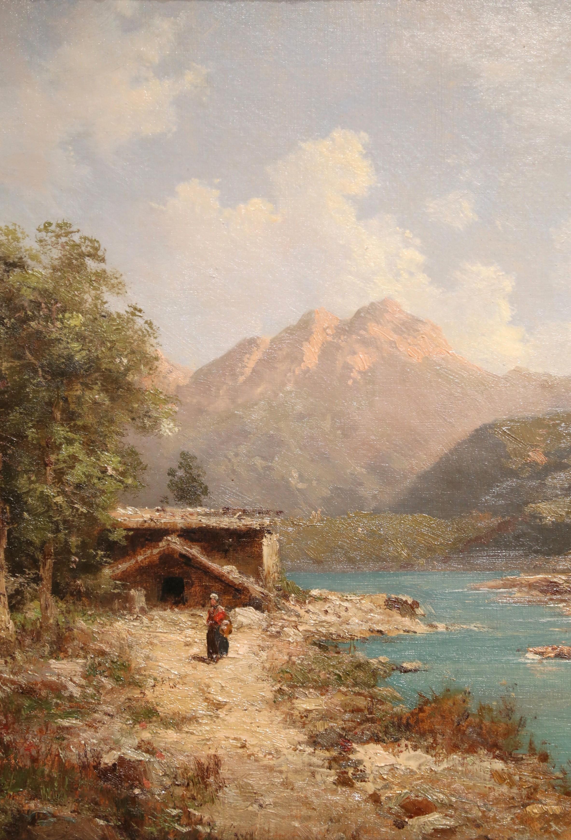 Óleo francés del siglo XIX sobre lienzo Pintura de paisaje firmada Emile Godchaux Lienzo en venta