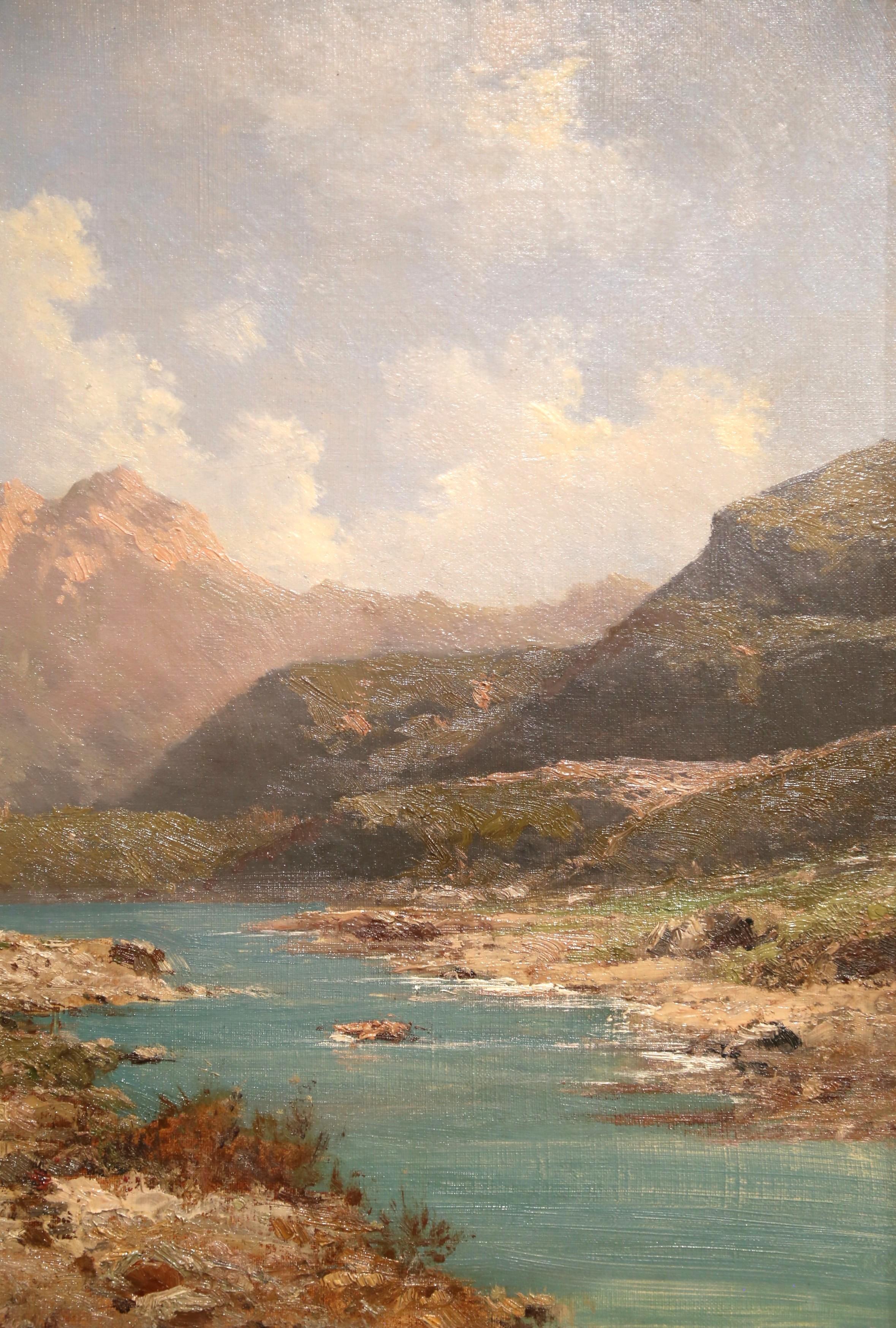 Óleo francés del siglo XIX sobre lienzo Pintura de paisaje firmada Emile Godchaux en venta 1