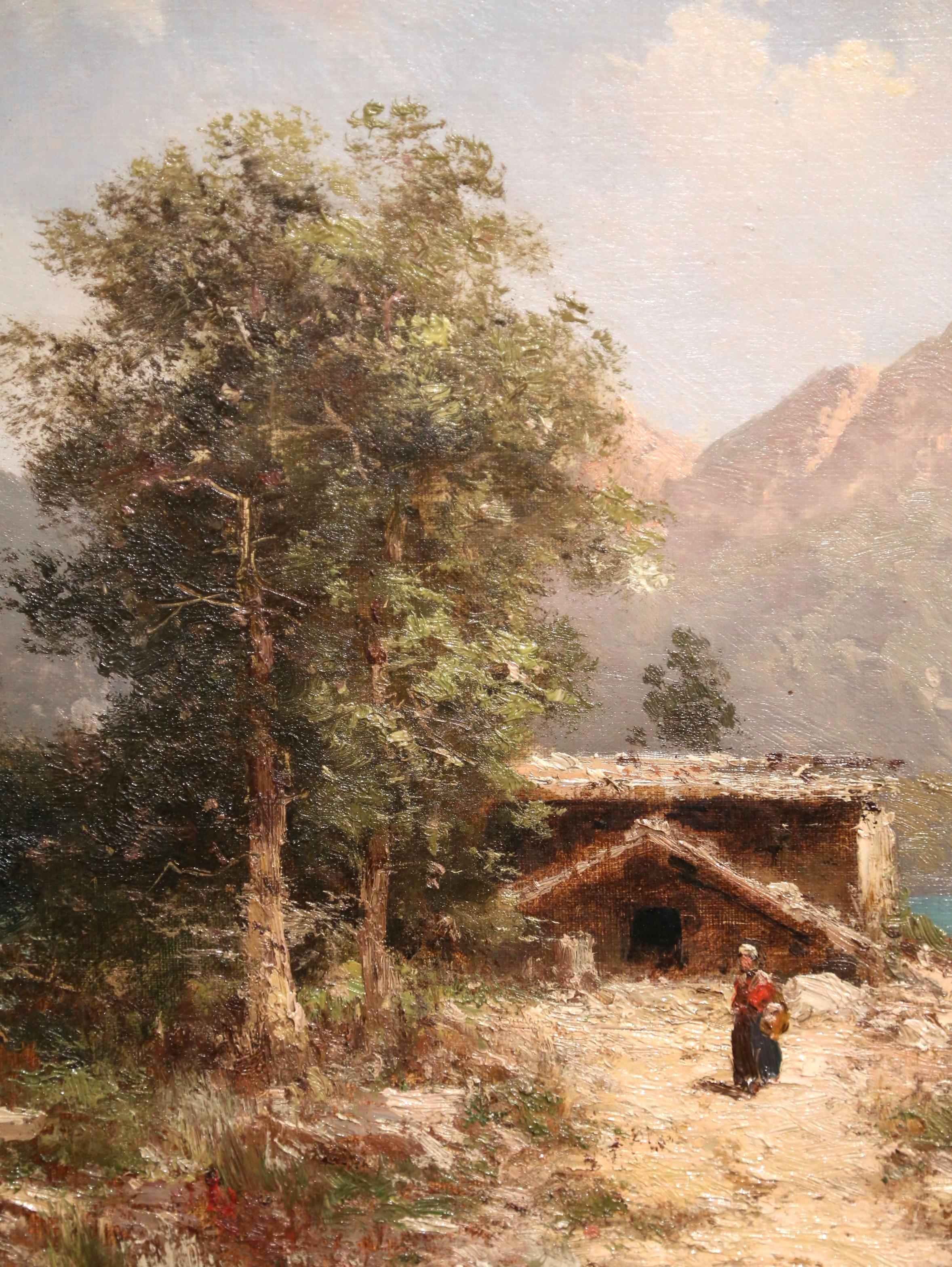 Óleo francés del siglo XIX sobre lienzo Pintura de paisaje firmada Emile Godchaux en venta 2