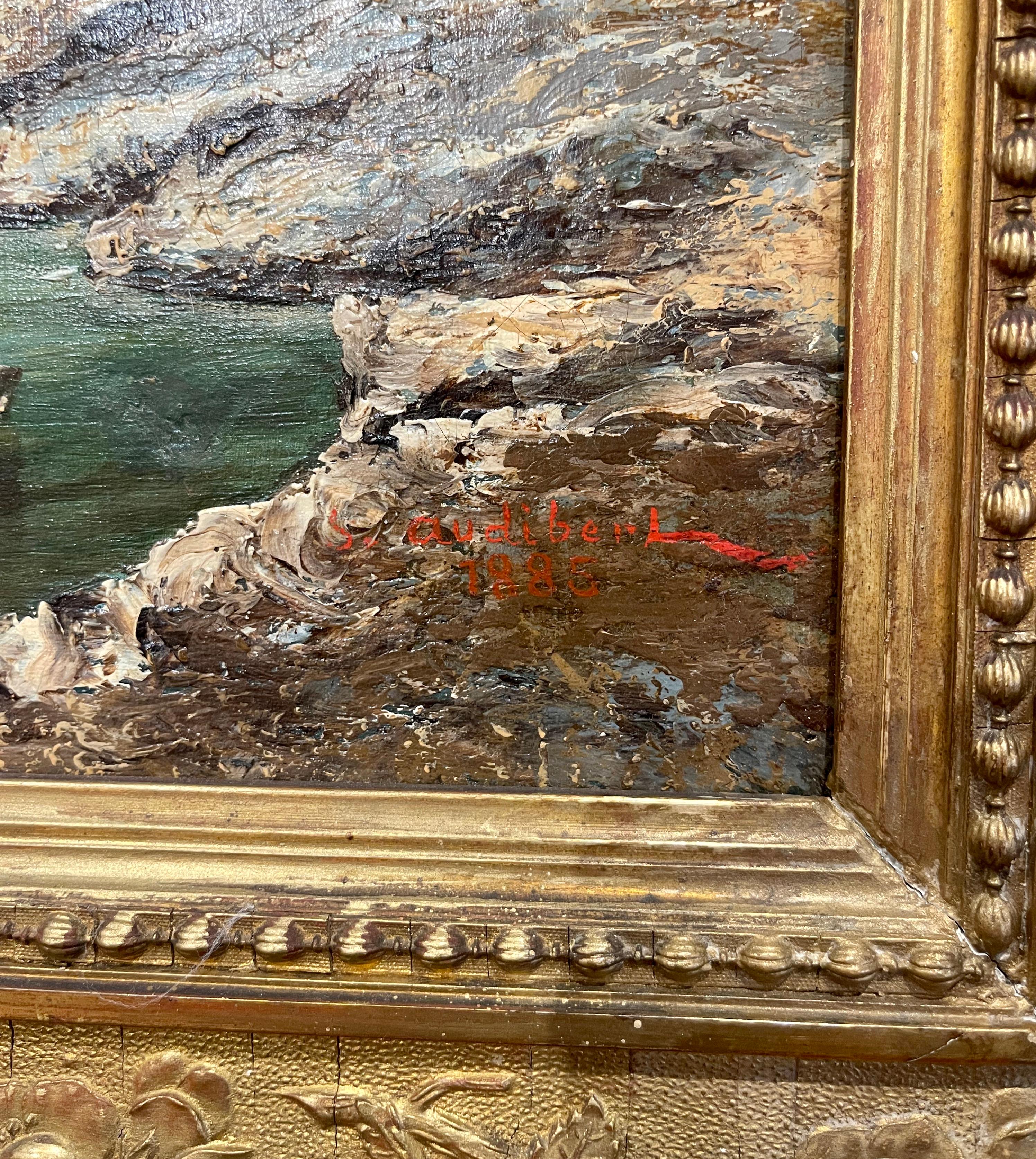  19th Century French Oil on Canvas Marine Painting Signed S. Audibert Dated 1885 In Excellent Condition For Sale In Dallas, TX