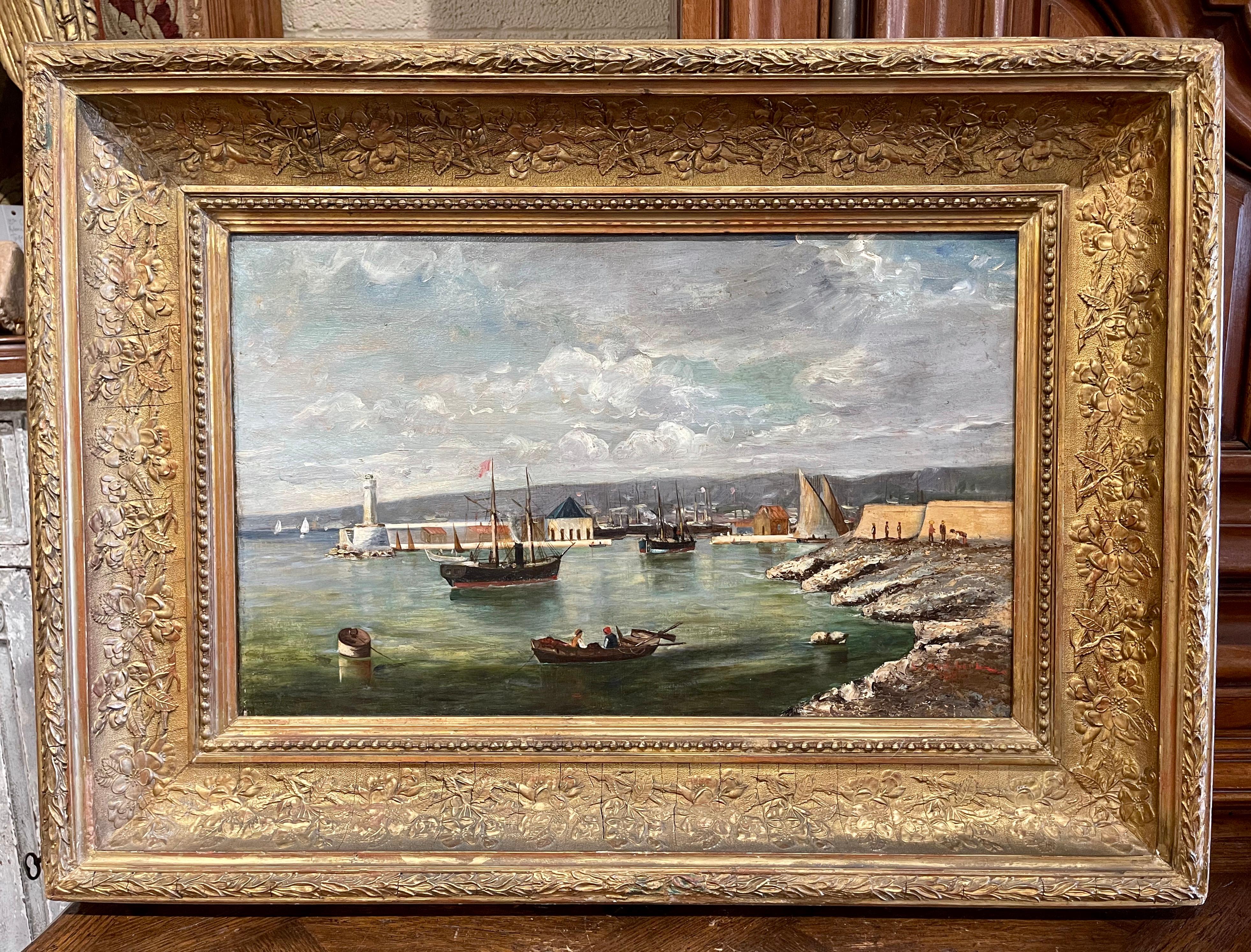 Peint à la main  Huile sur toile française du 19ème siècle représentant une marine, signée S. Audibert et datée de 1885 en vente
