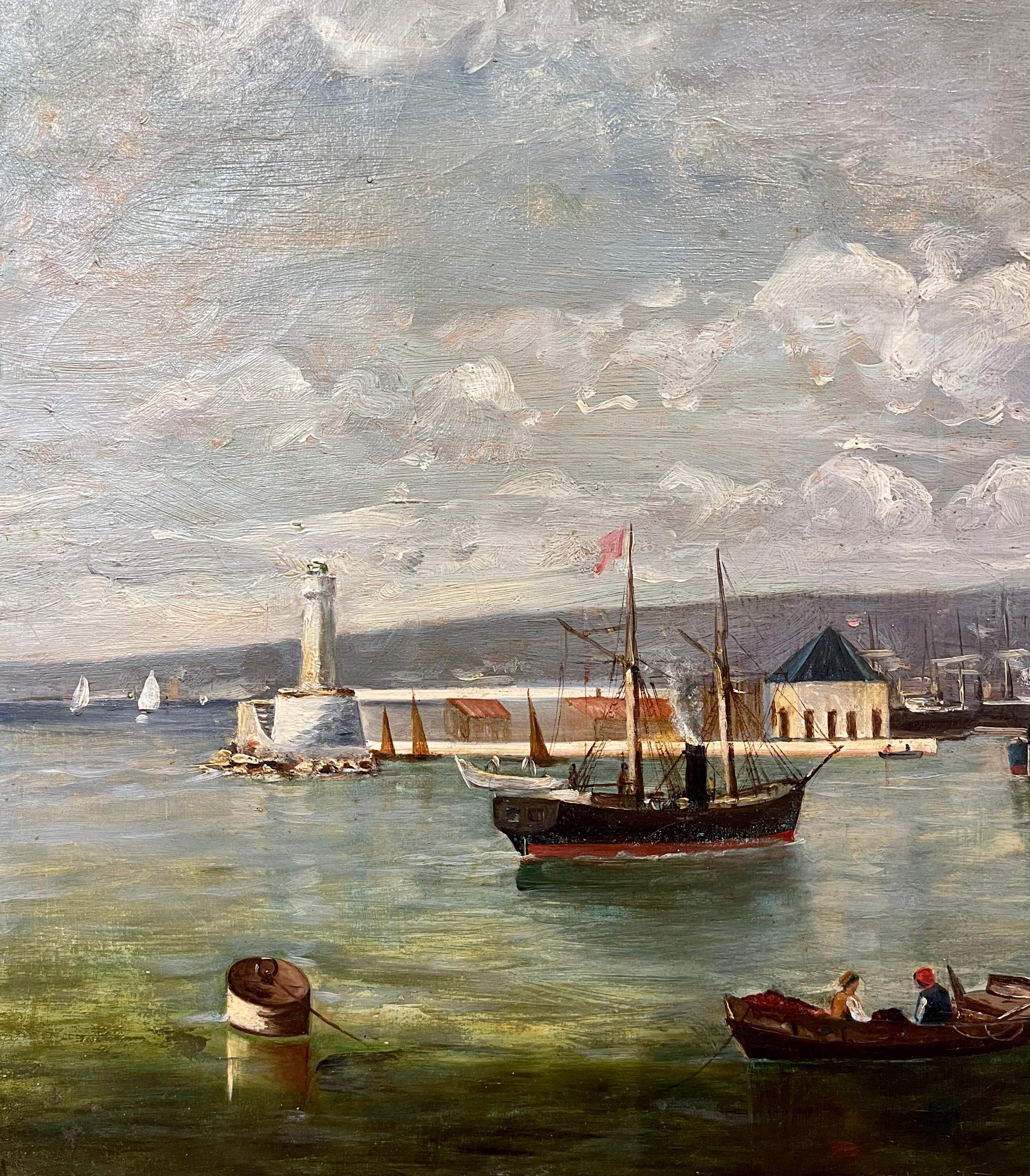 XIXe siècle  Huile sur toile française du 19ème siècle représentant une marine, signée S. Audibert et datée de 1885 en vente